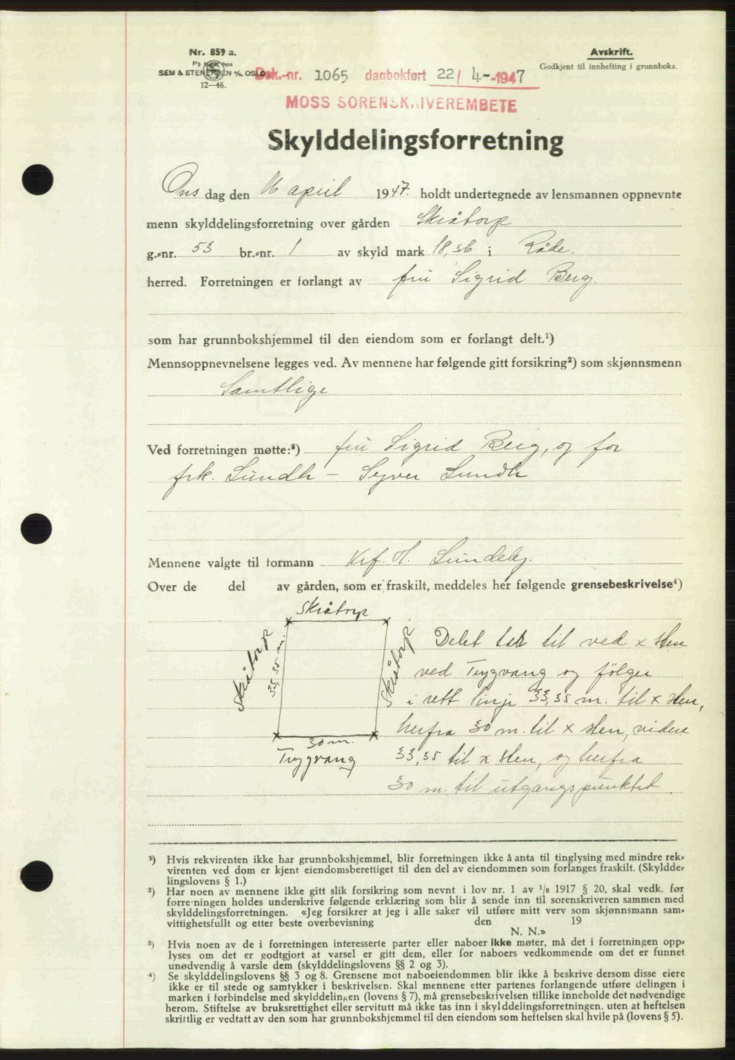 Moss sorenskriveri, SAO/A-10168: Pantebok nr. A17, 1947-1947, Dagboknr: 1065/1947