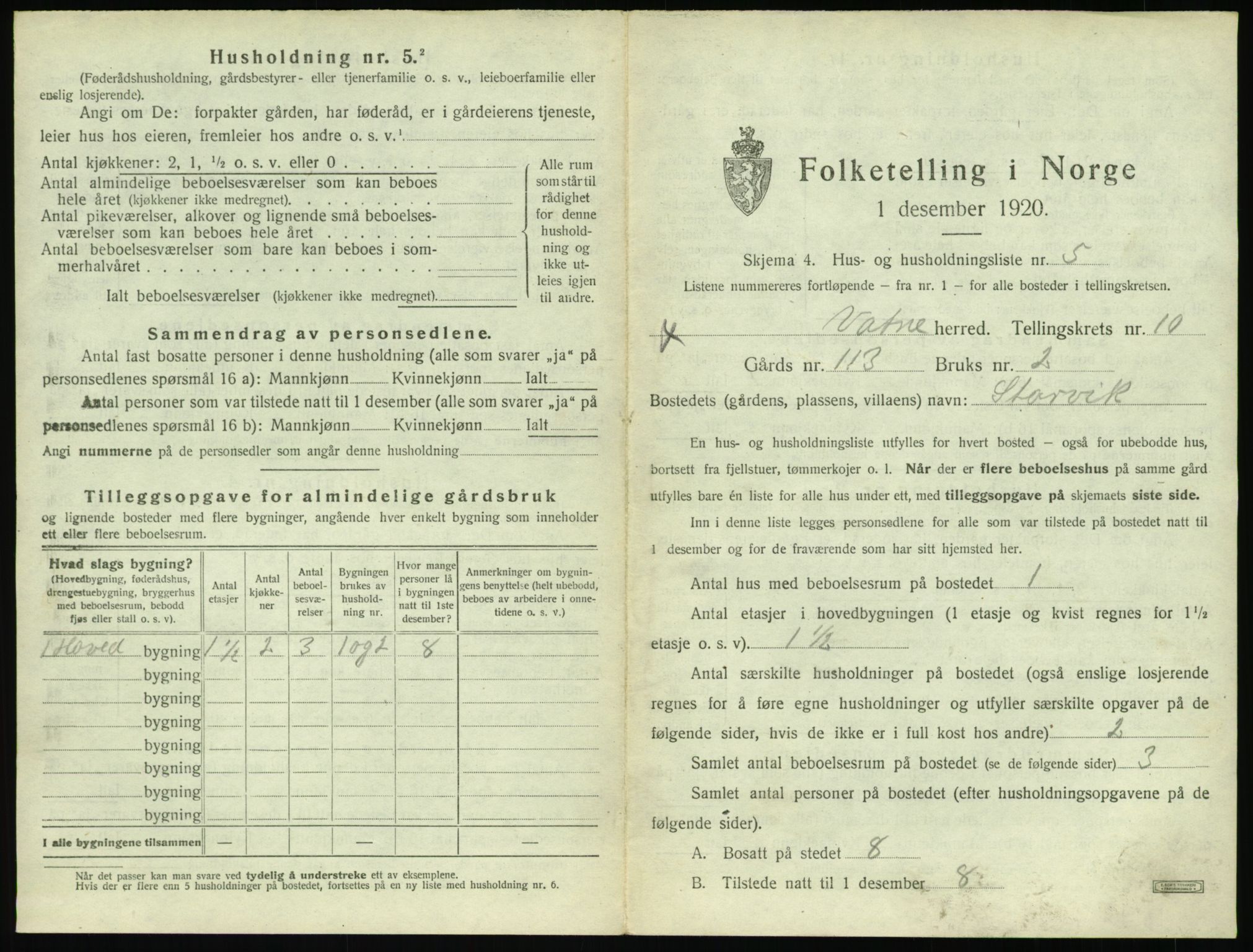 SAT, Folketelling 1920 for 1530 Vatne herred, 1920, s. 548