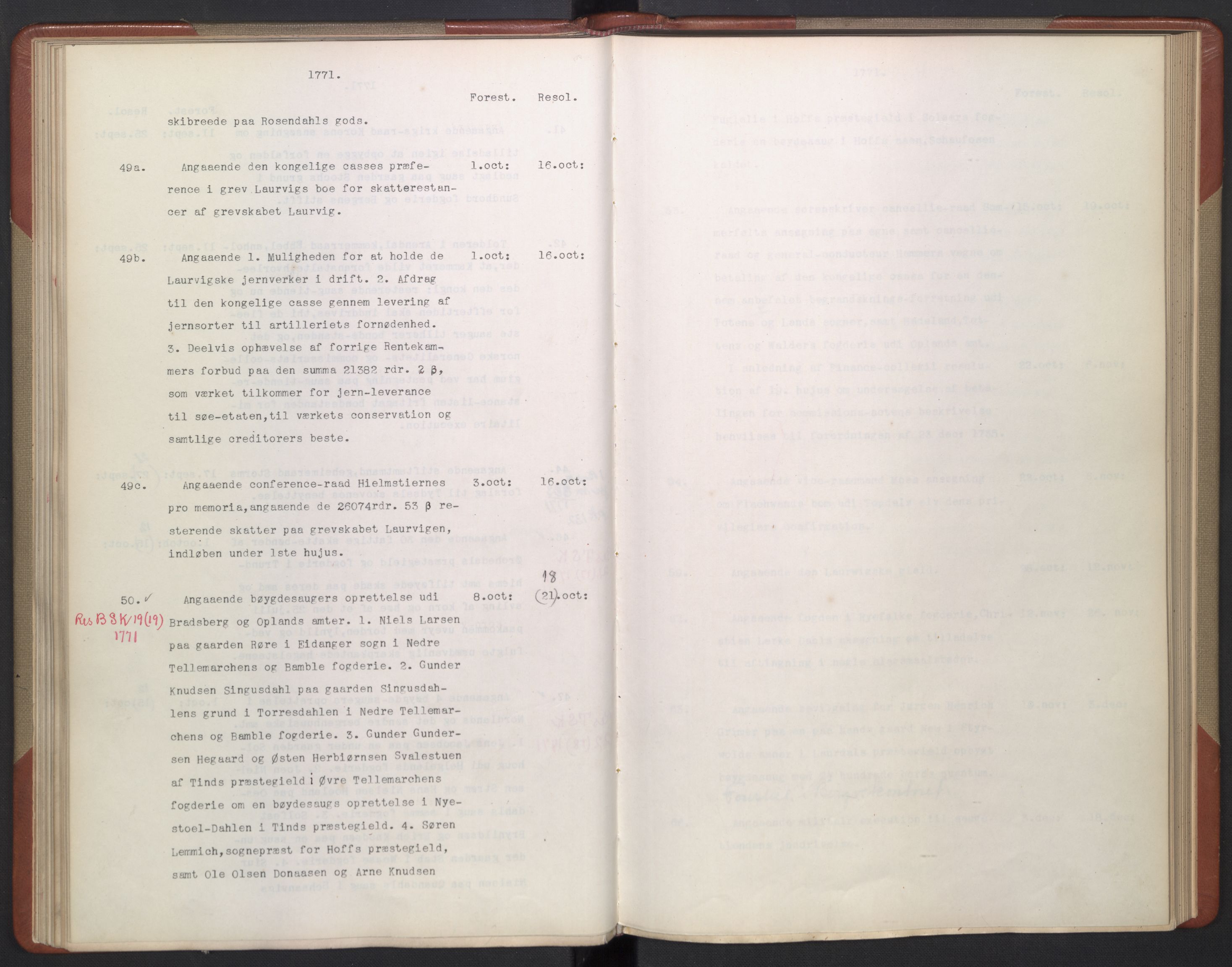 Avskriftsamlingen, AV/RA-EA-4022/F/Fb/L0120: Registratur over norske Relasjons- og resolusjonsprotokoller, 1766-1772, s. 40