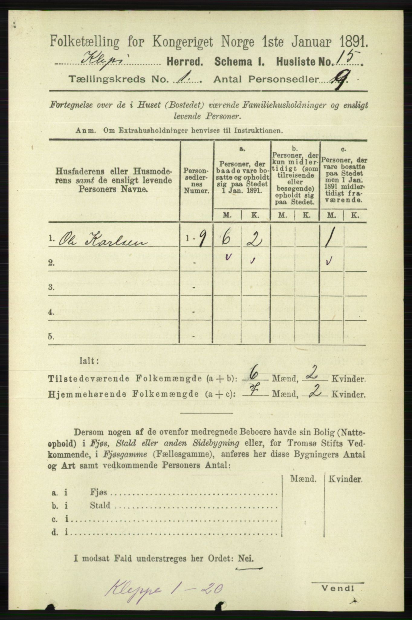 RA, Folketelling 1891 for 1120 Klepp herred, 1891, s. 42