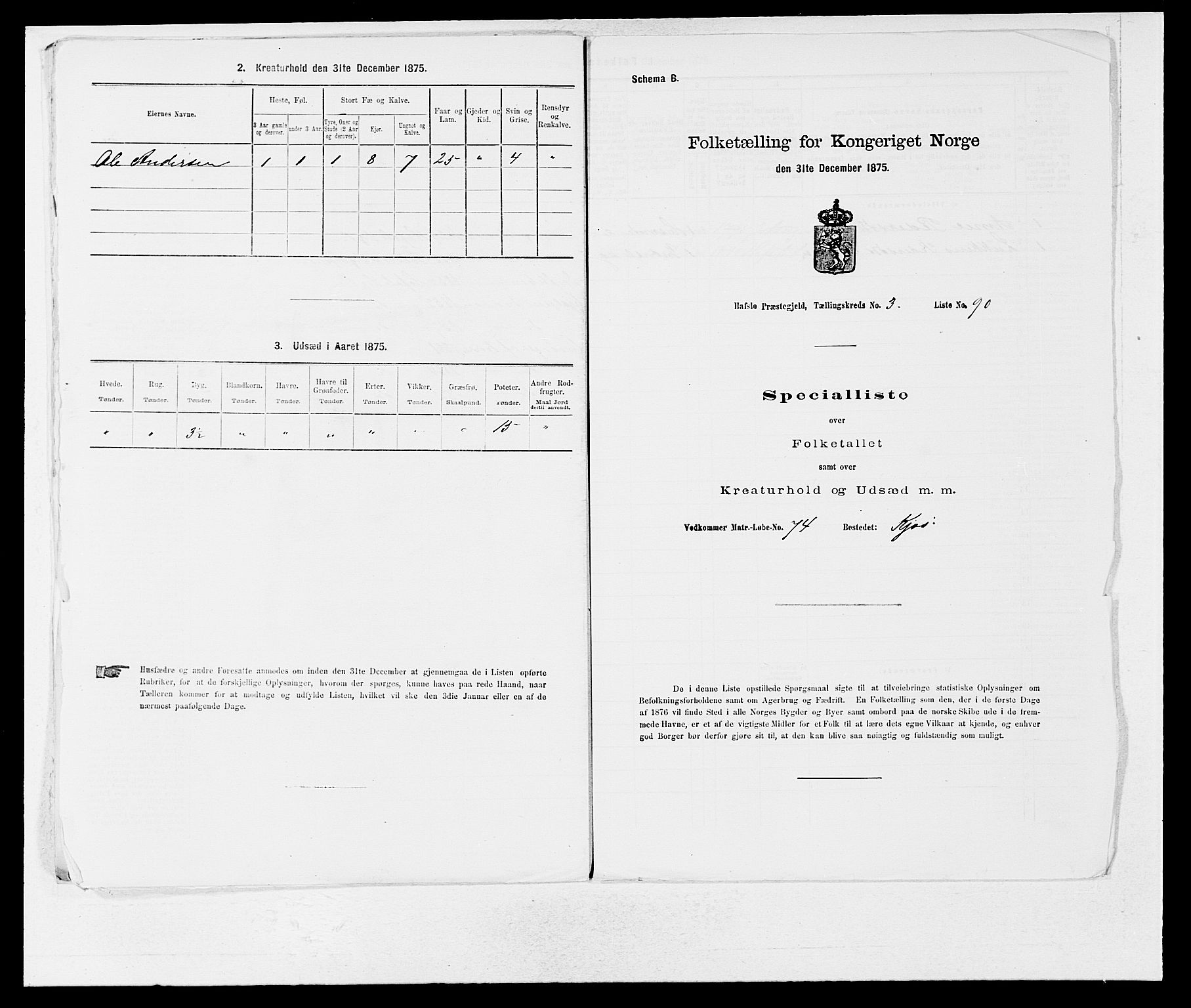 SAB, Folketelling 1875 for 1425P Hafslo prestegjeld, 1875, s. 452