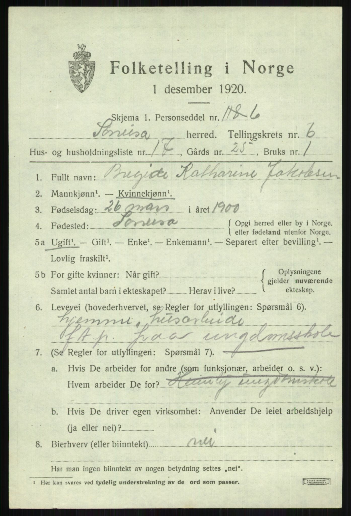 SATØ, Folketelling 1920 for 1925 Sørreisa herred, 1920, s. 3207