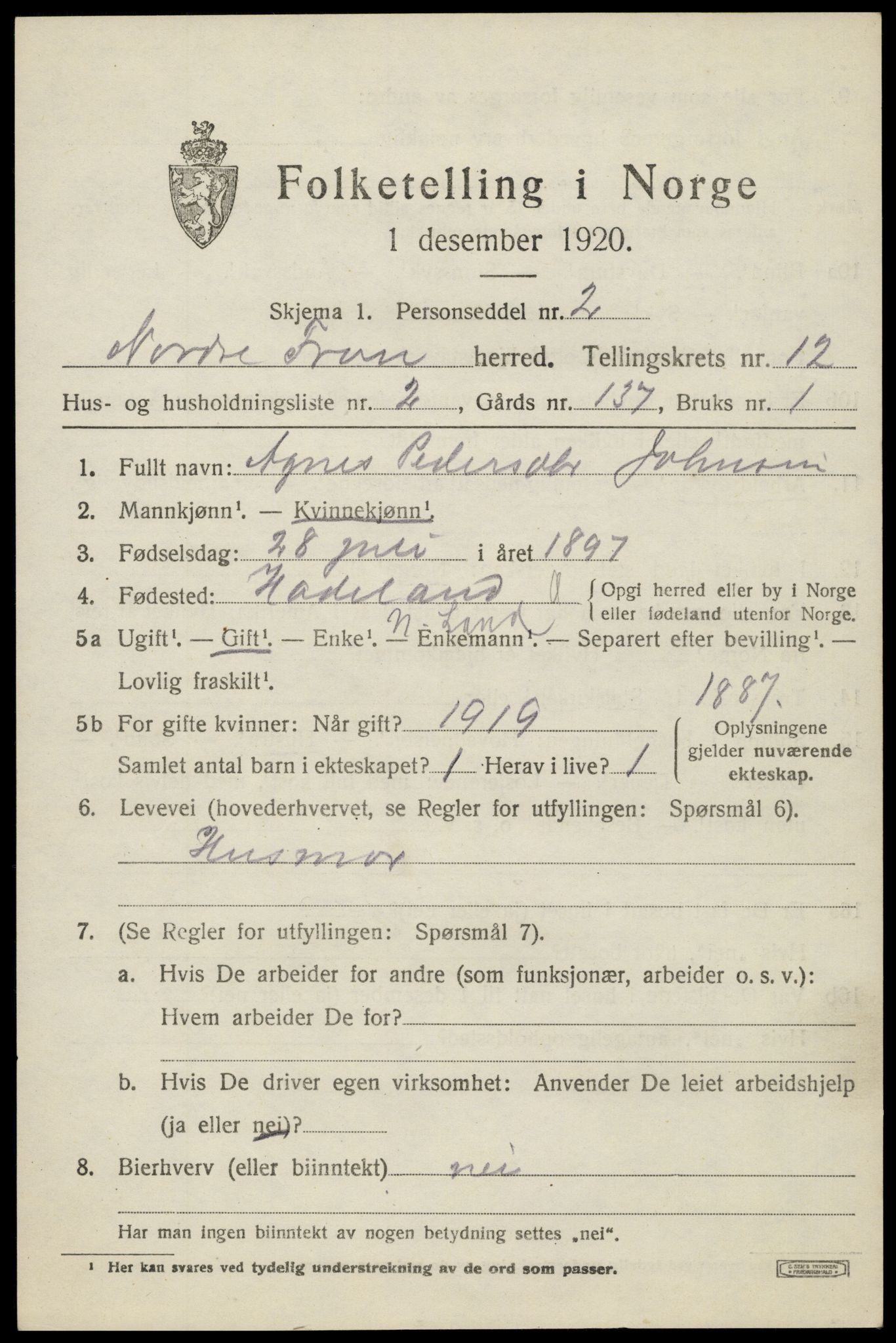 SAH, Folketelling 1920 for 0518 Nord-Fron herred, 1920, s. 9864