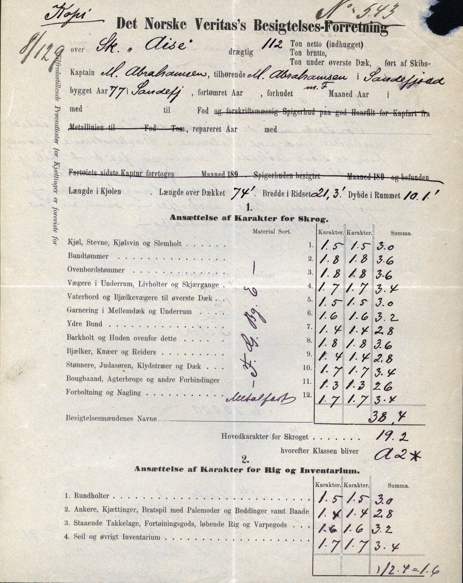 Pa 63 - Østlandske skibsassuranceforening, VEMU/A-1079/G/Ga/L0029/0007: Havaridokumenter / Diamant, Foldin, Aise, Florida, Flora, 1892, s. 116