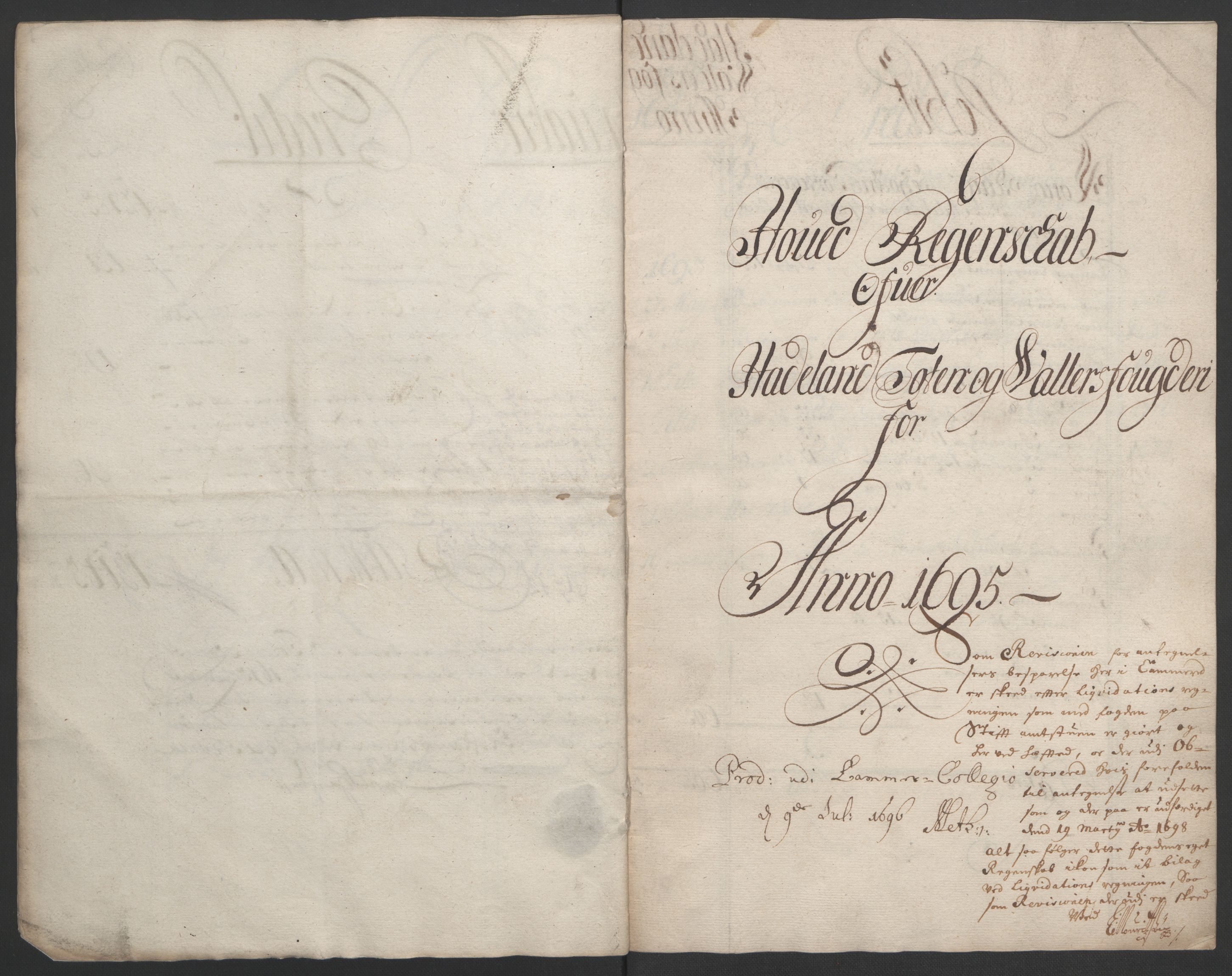 Rentekammeret inntil 1814, Reviderte regnskaper, Fogderegnskap, AV/RA-EA-4092/R18/L1293: Fogderegnskap Hadeland, Toten og Valdres, 1695, s. 9