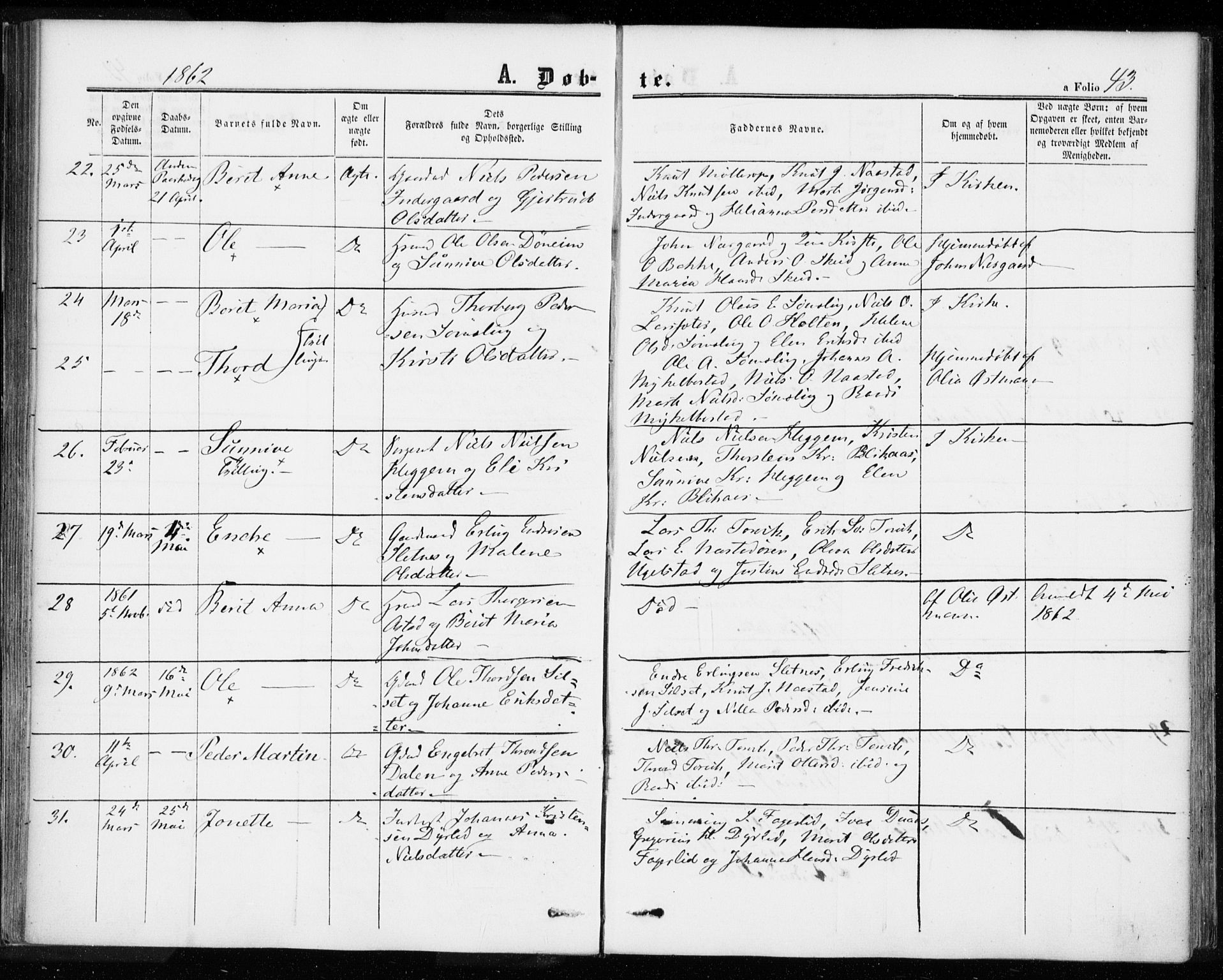 Ministerialprotokoller, klokkerbøker og fødselsregistre - Møre og Romsdal, AV/SAT-A-1454/584/L0965: Ministerialbok nr. 584A05, 1857-1868, s. 43