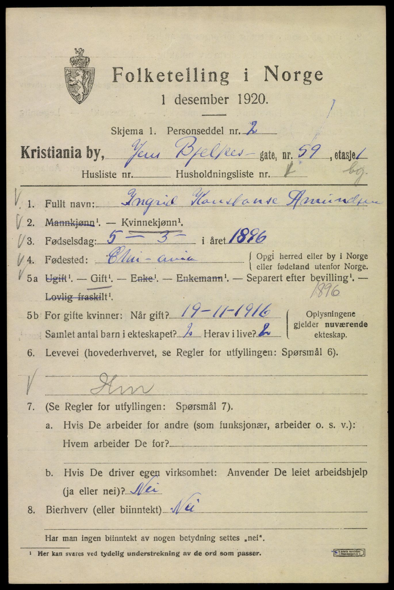 SAO, Folketelling 1920 for 0301 Kristiania kjøpstad, 1920, s. 321381
