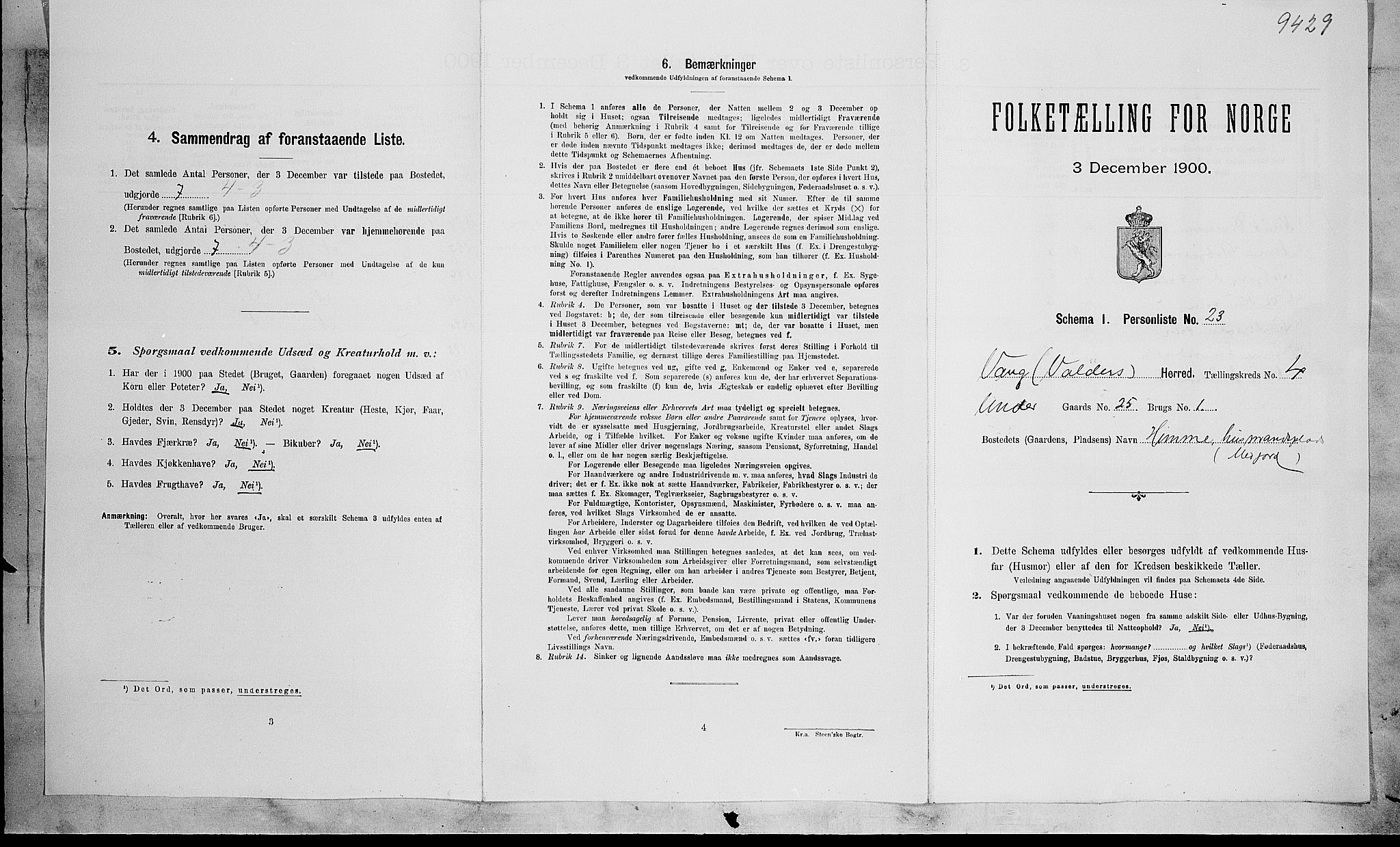 SAH, Folketelling 1900 for 0545 Vang herred, 1900, s. 215