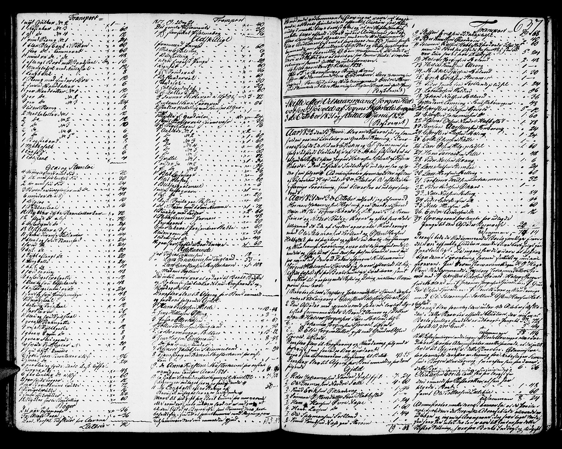 Sunnhordland sorenskrivar, SAB/A-2401/1/H/Ha/Had/L0003: Skifteprotokollar. Føyen, Fjære og Våg. Fol. 365- ut. Register i protokoll., 1828-1834, s. 636b-637a