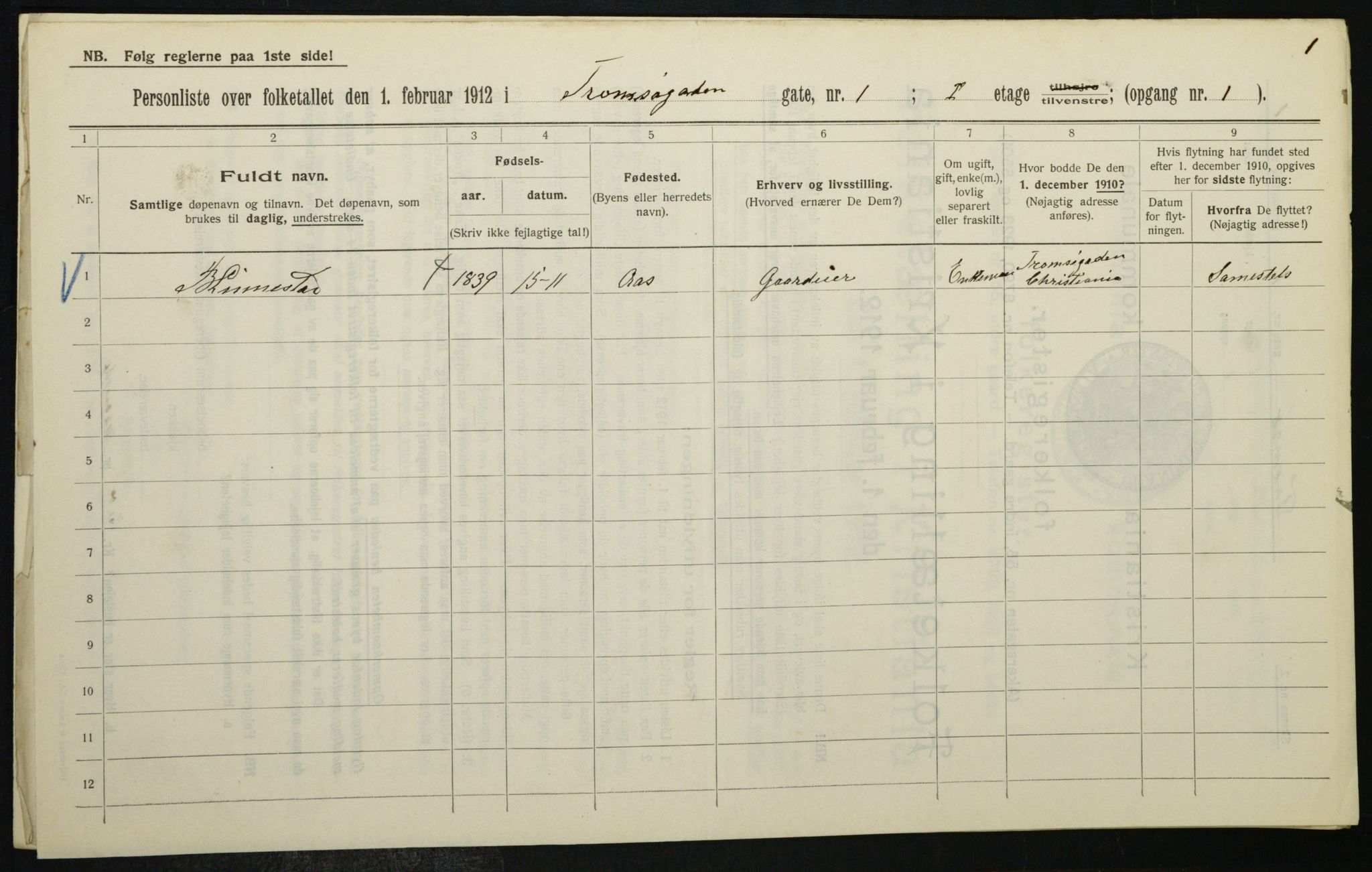 OBA, Kommunal folketelling 1.2.1912 for Kristiania, 1912, s. 115623