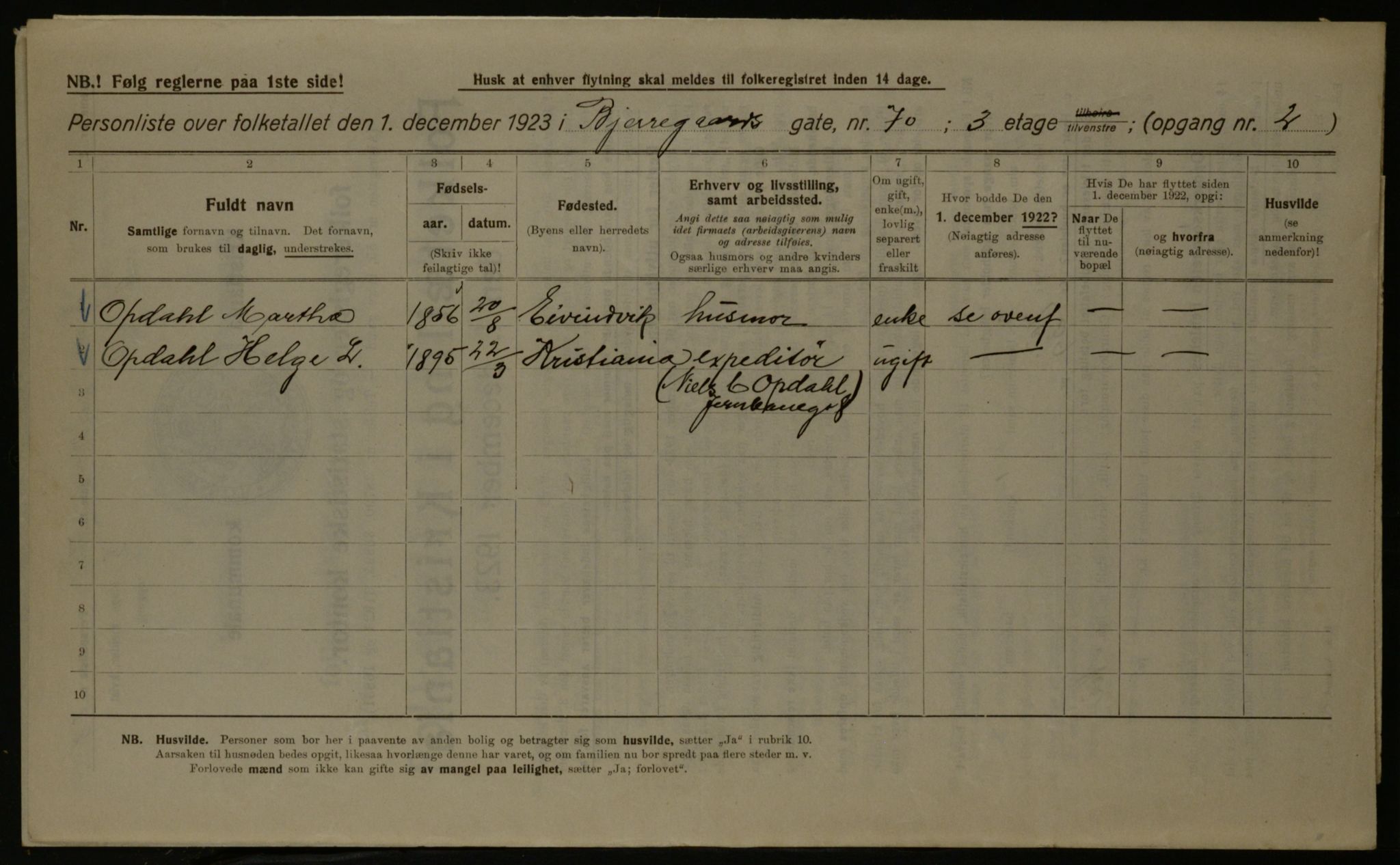 OBA, Kommunal folketelling 1.12.1923 for Kristiania, 1923, s. 7456