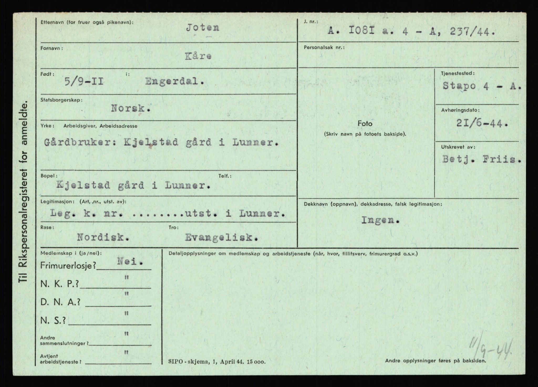 Statspolitiet - Hovedkontoret / Osloavdelingen, AV/RA-S-1329/C/Ca/L0008: Johan(nes)sen - Knoph, 1943-1945, s. 2485