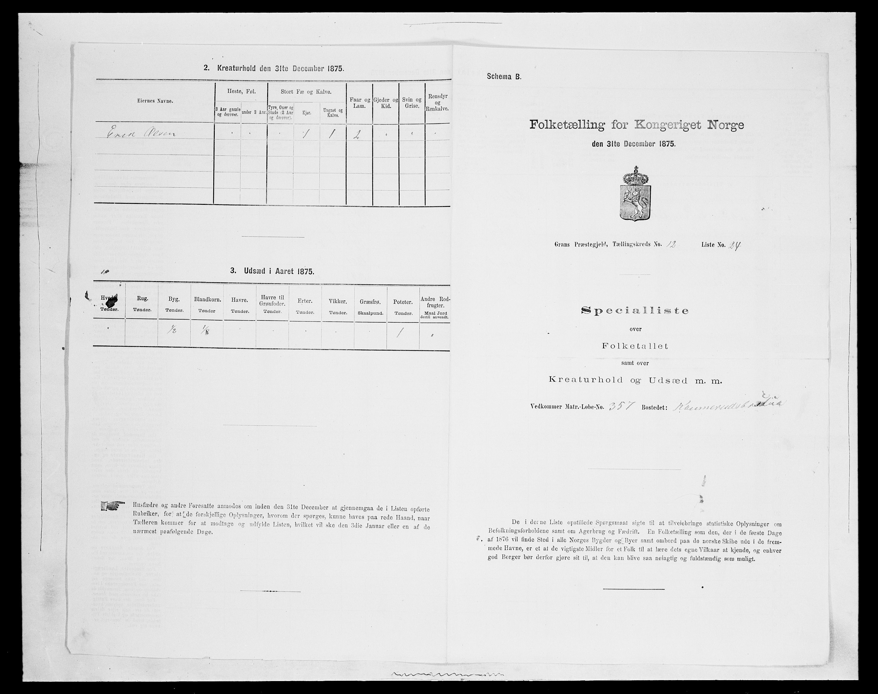 SAH, Folketelling 1875 for 0534P Gran prestegjeld, 1875, s. 2287