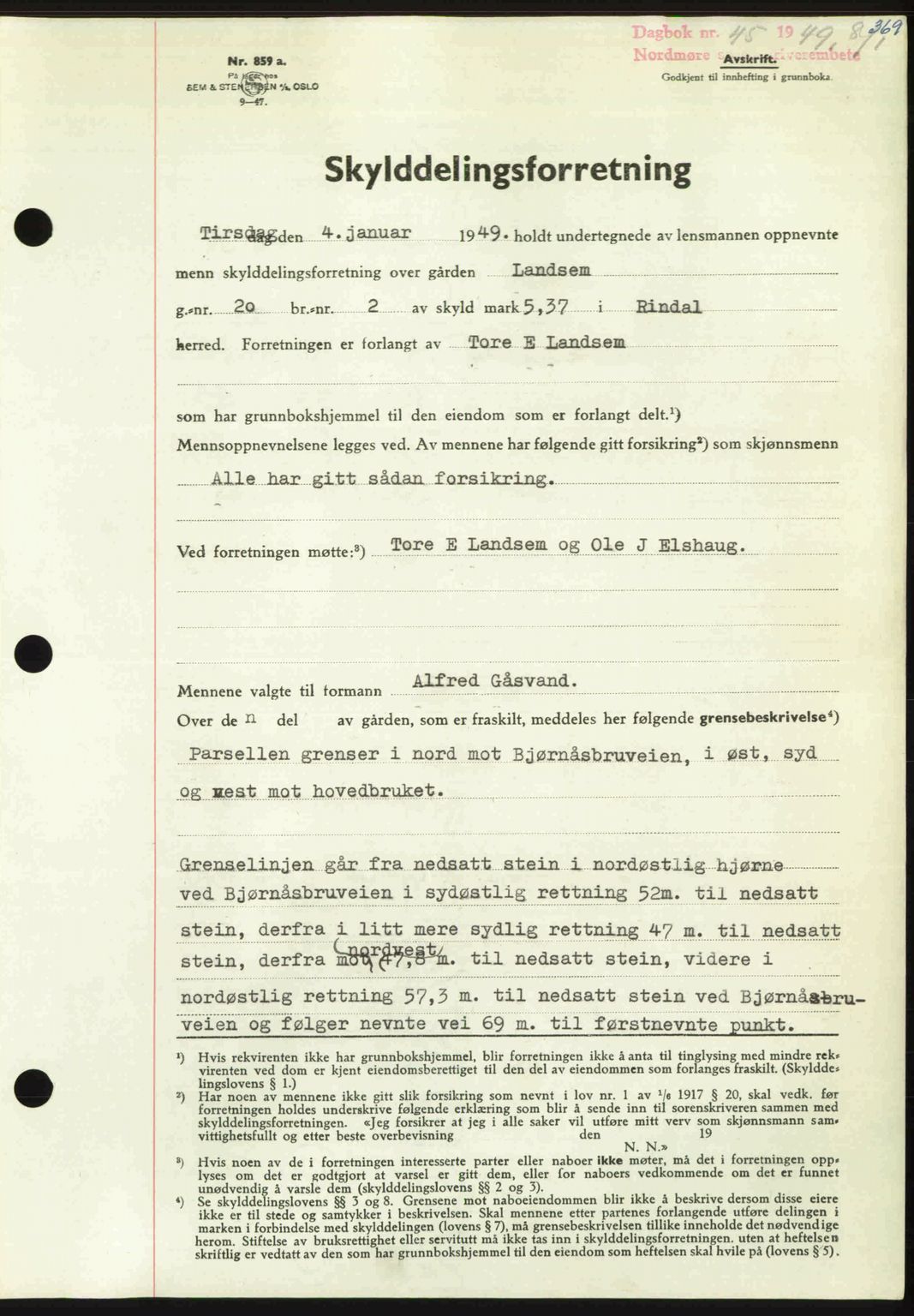 Nordmøre sorenskriveri, SAT/A-4132/1/2/2Ca: Pantebok nr. A110, 1948-1949, Dagboknr: 45/1949