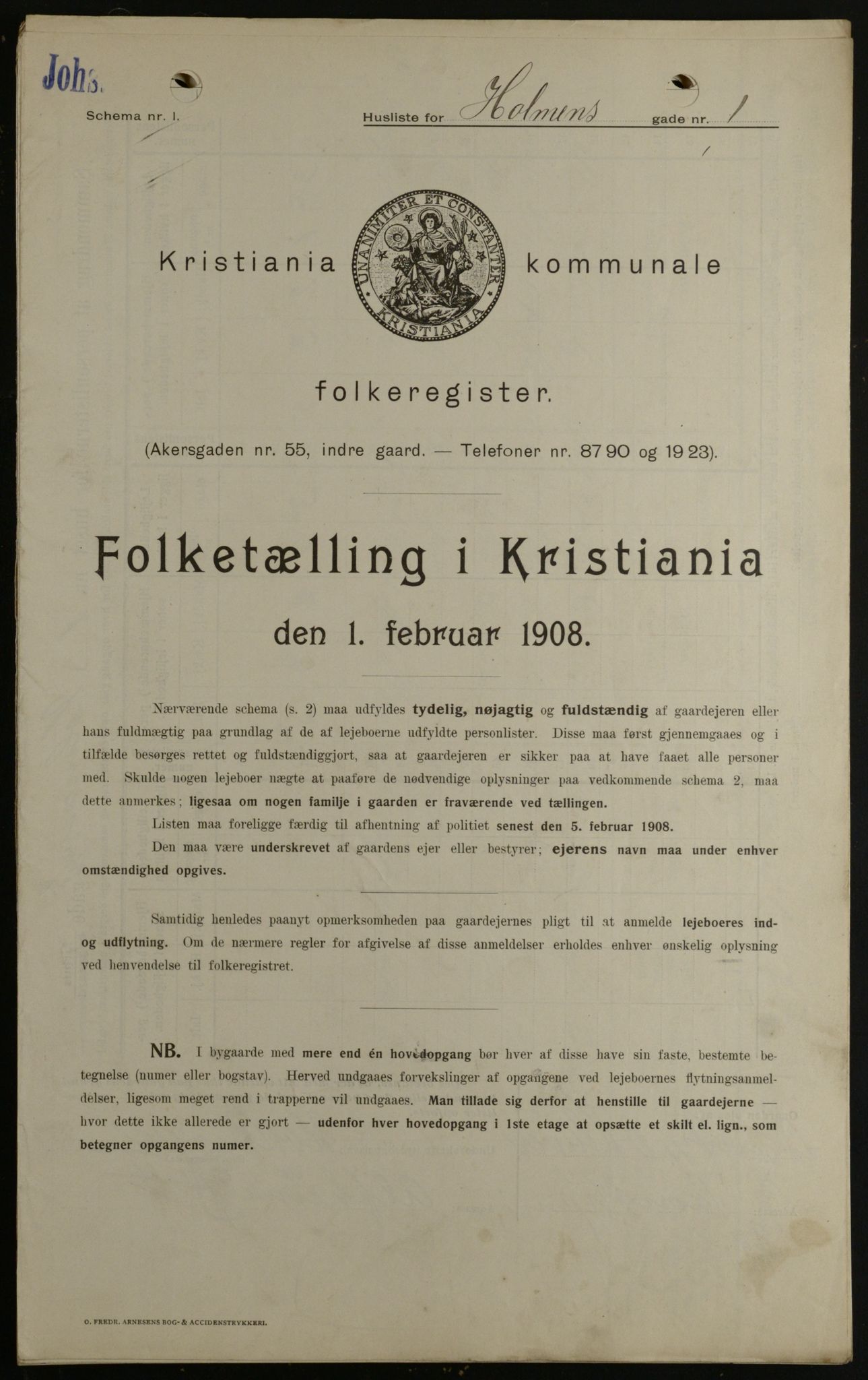 OBA, Kommunal folketelling 1.2.1908 for Kristiania kjøpstad, 1908, s. 36730