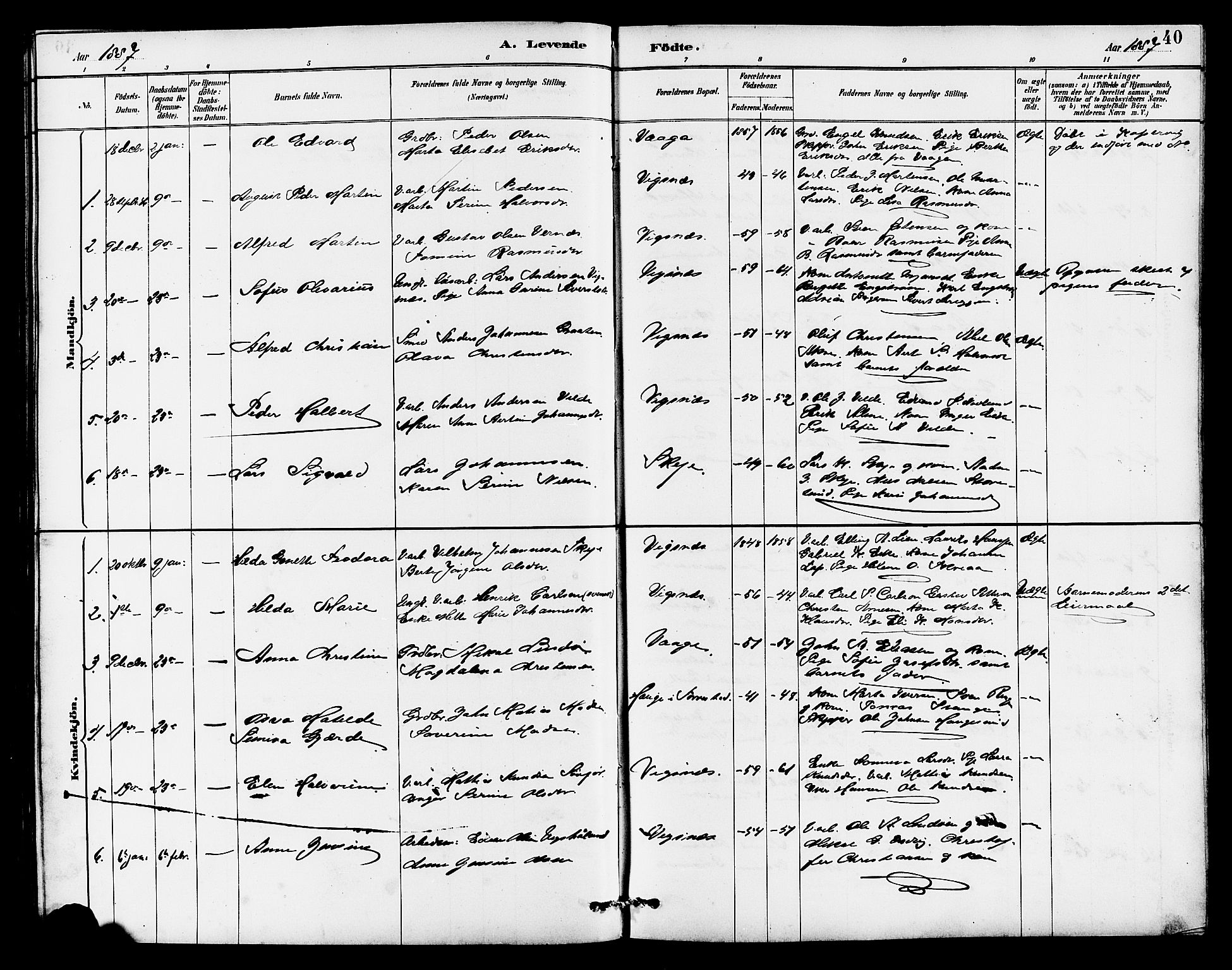 Avaldsnes sokneprestkontor, AV/SAST-A -101851/H/Ha/Hab/L0007: Klokkerbok nr. B 7, 1885-1909, s. 40