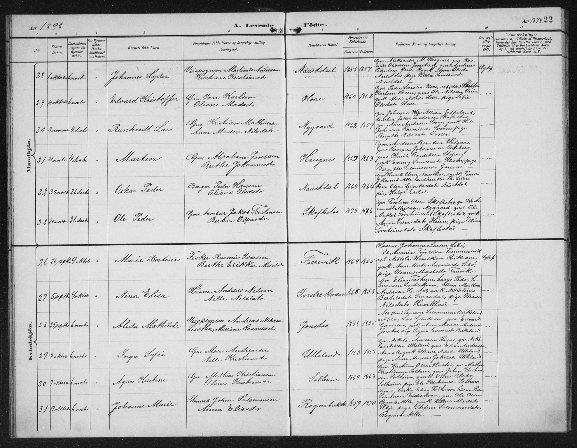 Førde sokneprestembete, AV/SAB-A-79901/H/Hab/Habd/L0004: Klokkerbok nr. D 4, 1896-1913, s. 22