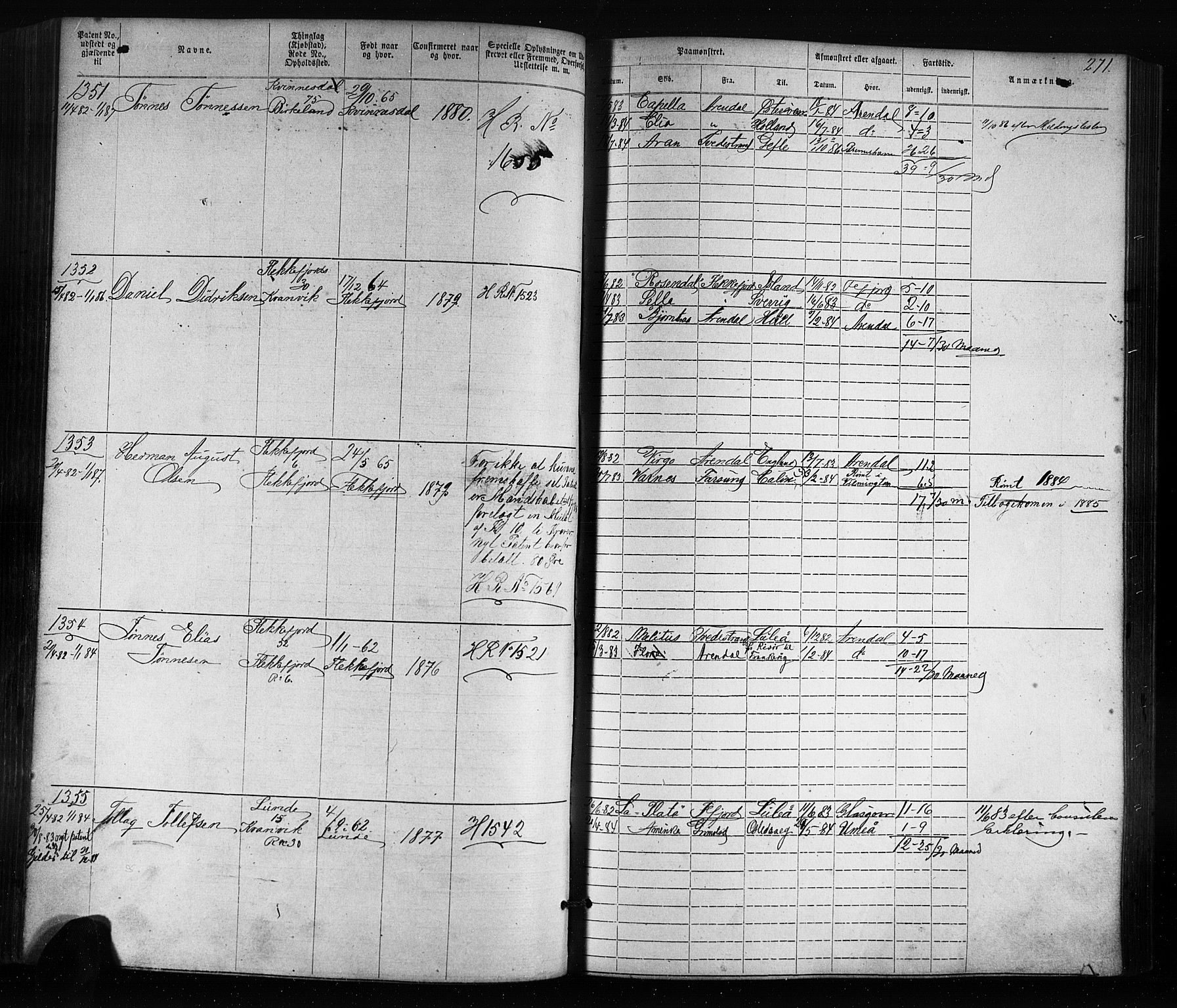 Flekkefjord mønstringskrets, SAK/2031-0018/F/Fa/L0005: Annotasjonsrulle nr 1-1915 med register, Æ-2, 1868-1896, s. 294