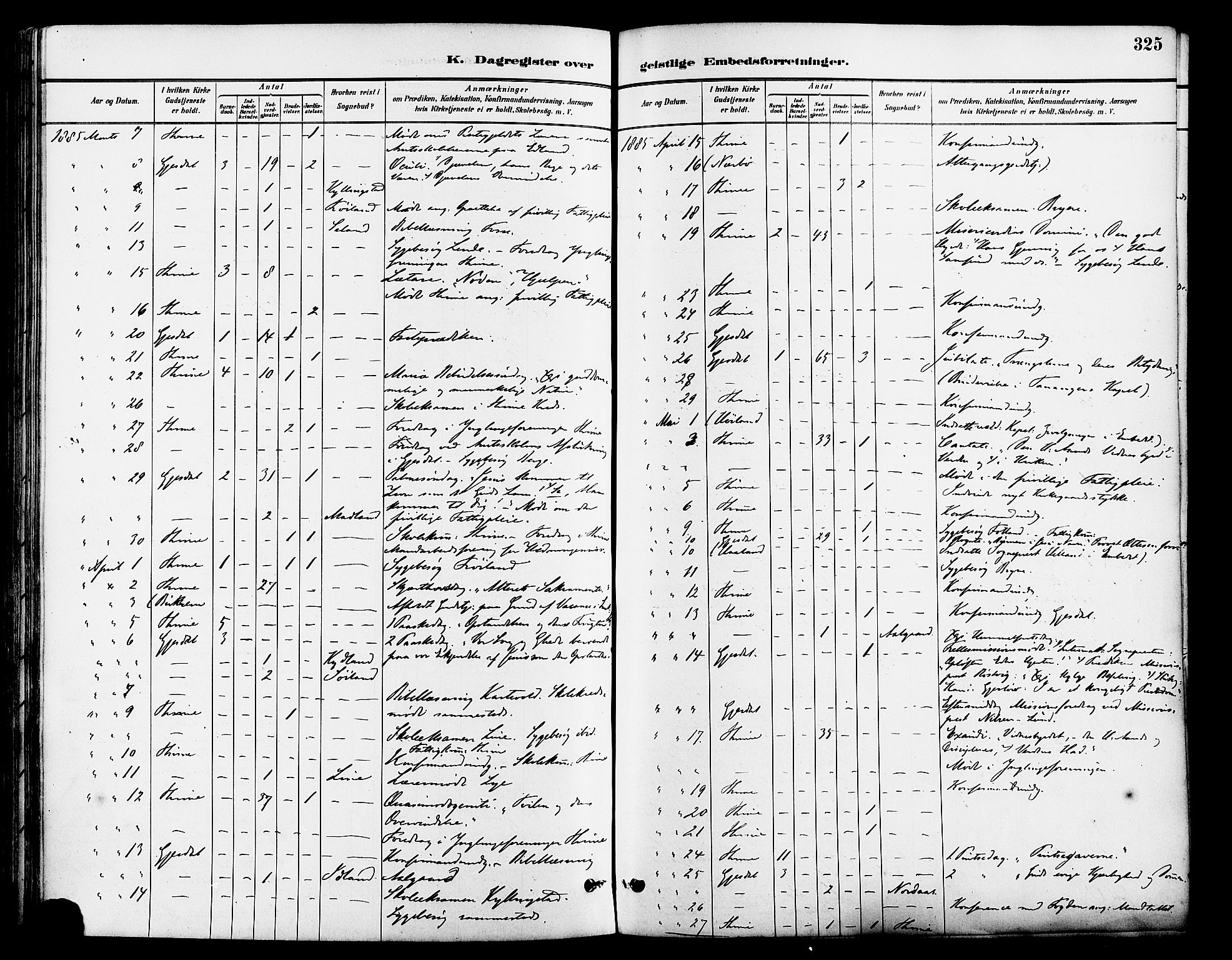 Lye sokneprestkontor, AV/SAST-A-101794/001/30BA/L0009: Ministerialbok nr. A 8, 1881-1892, s. 325
