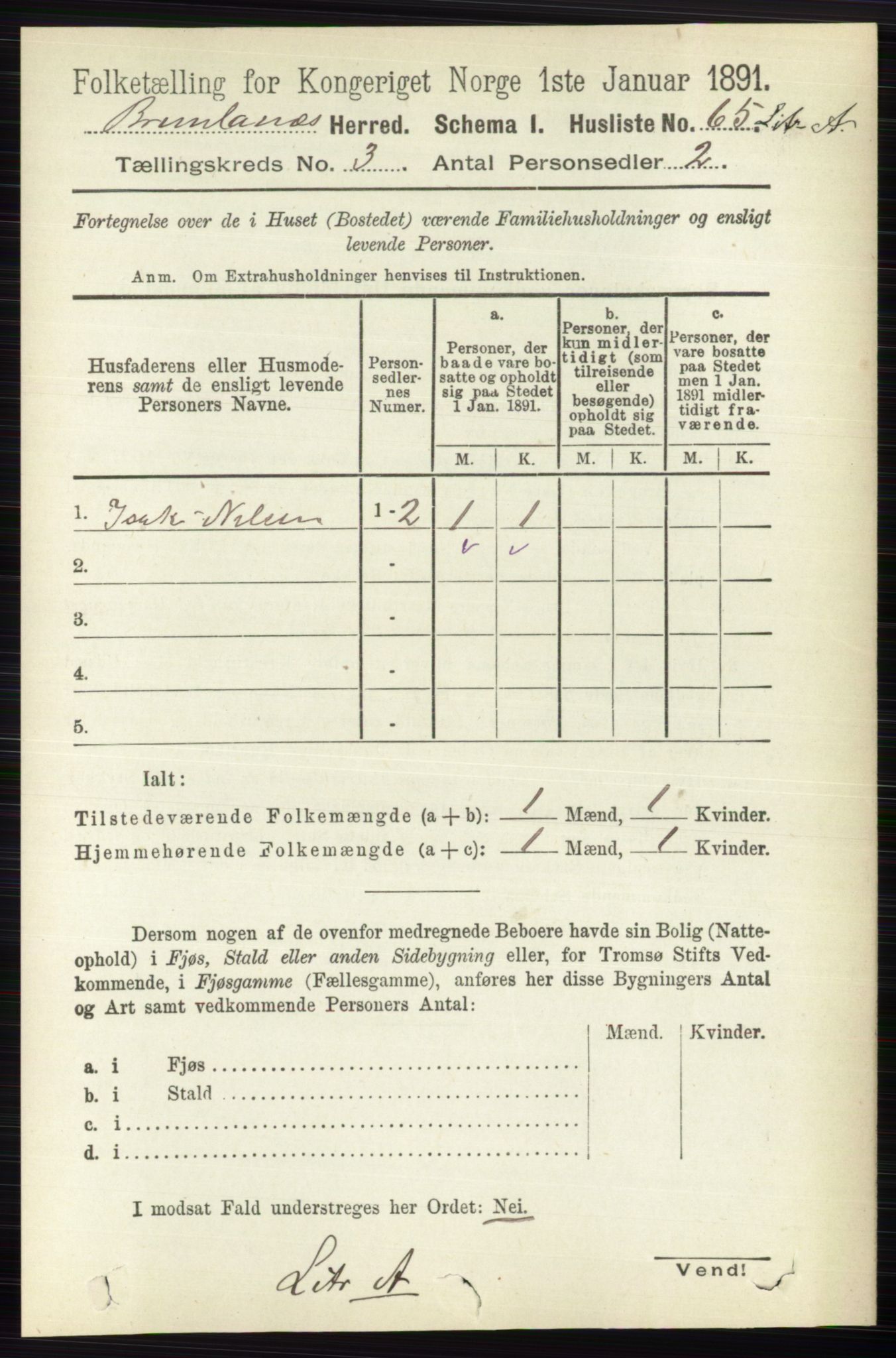 RA, Folketelling 1891 for 0726 Brunlanes herred, 1891, s. 1342