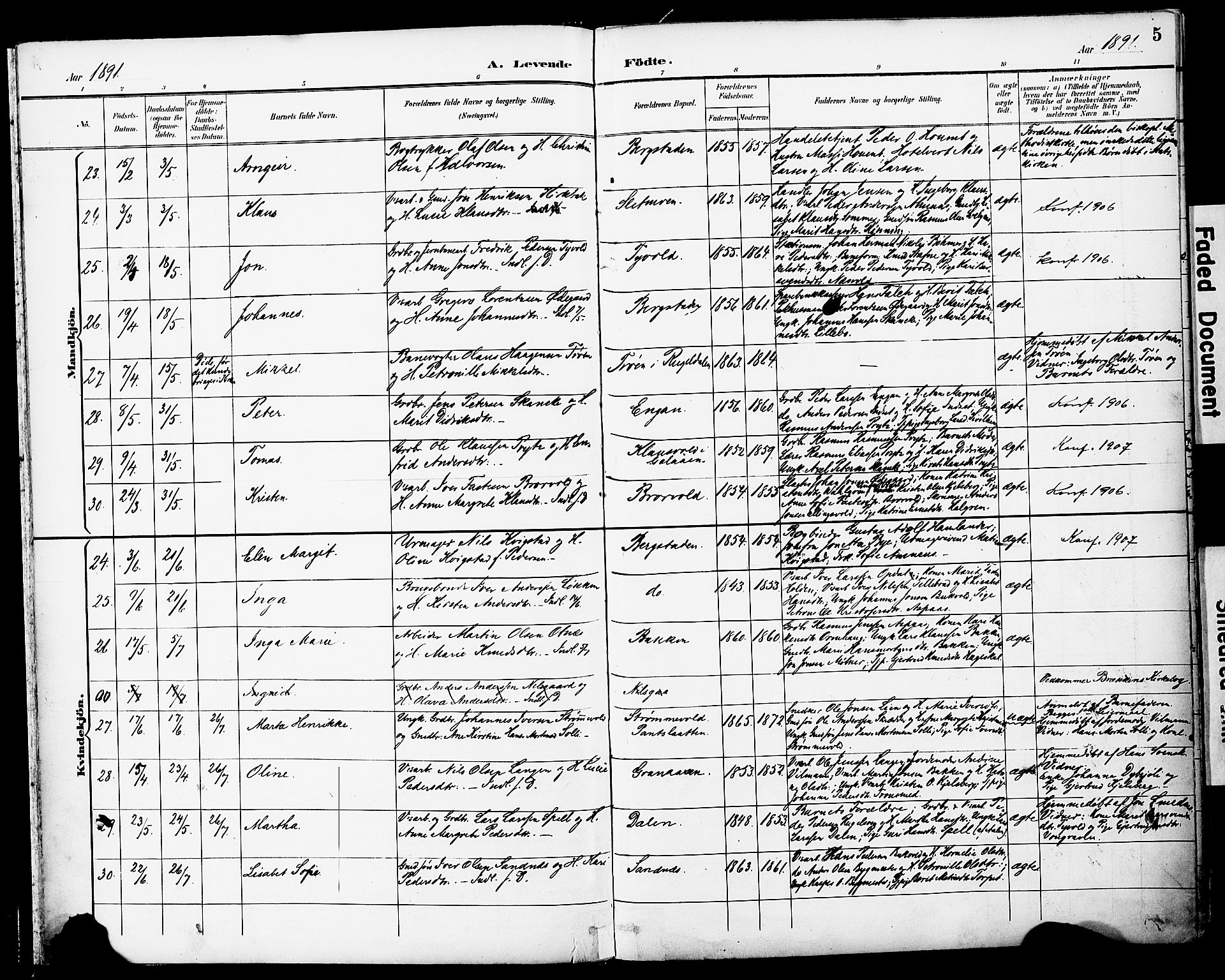 Ministerialprotokoller, klokkerbøker og fødselsregistre - Sør-Trøndelag, SAT/A-1456/681/L0935: Ministerialbok nr. 681A13, 1890-1898, s. 5