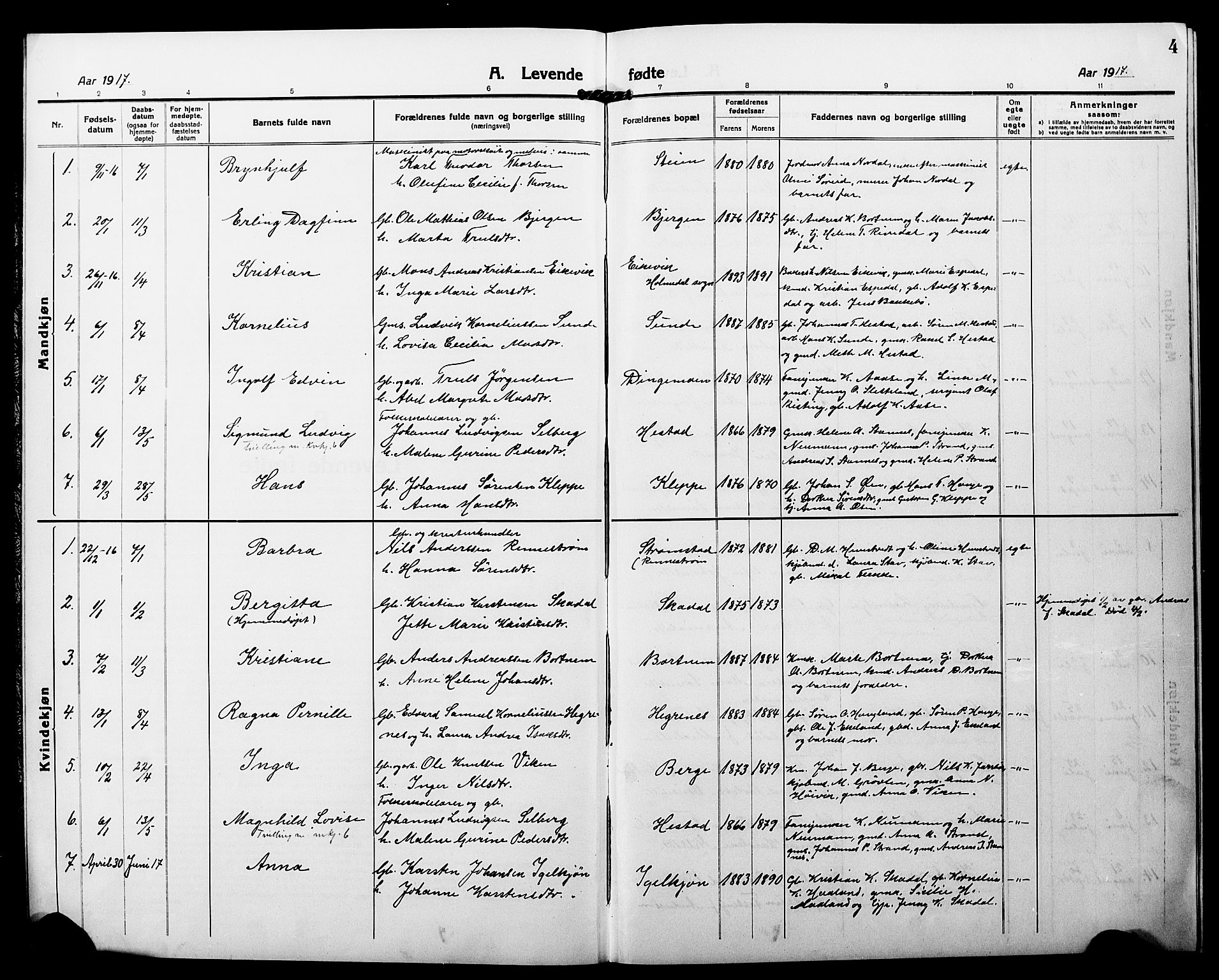 Fjaler sokneprestembete, AV/SAB-A-79801/H/Hab/Habc/L0004: Klokkerbok nr. C 4, 1914-1927, s. 4