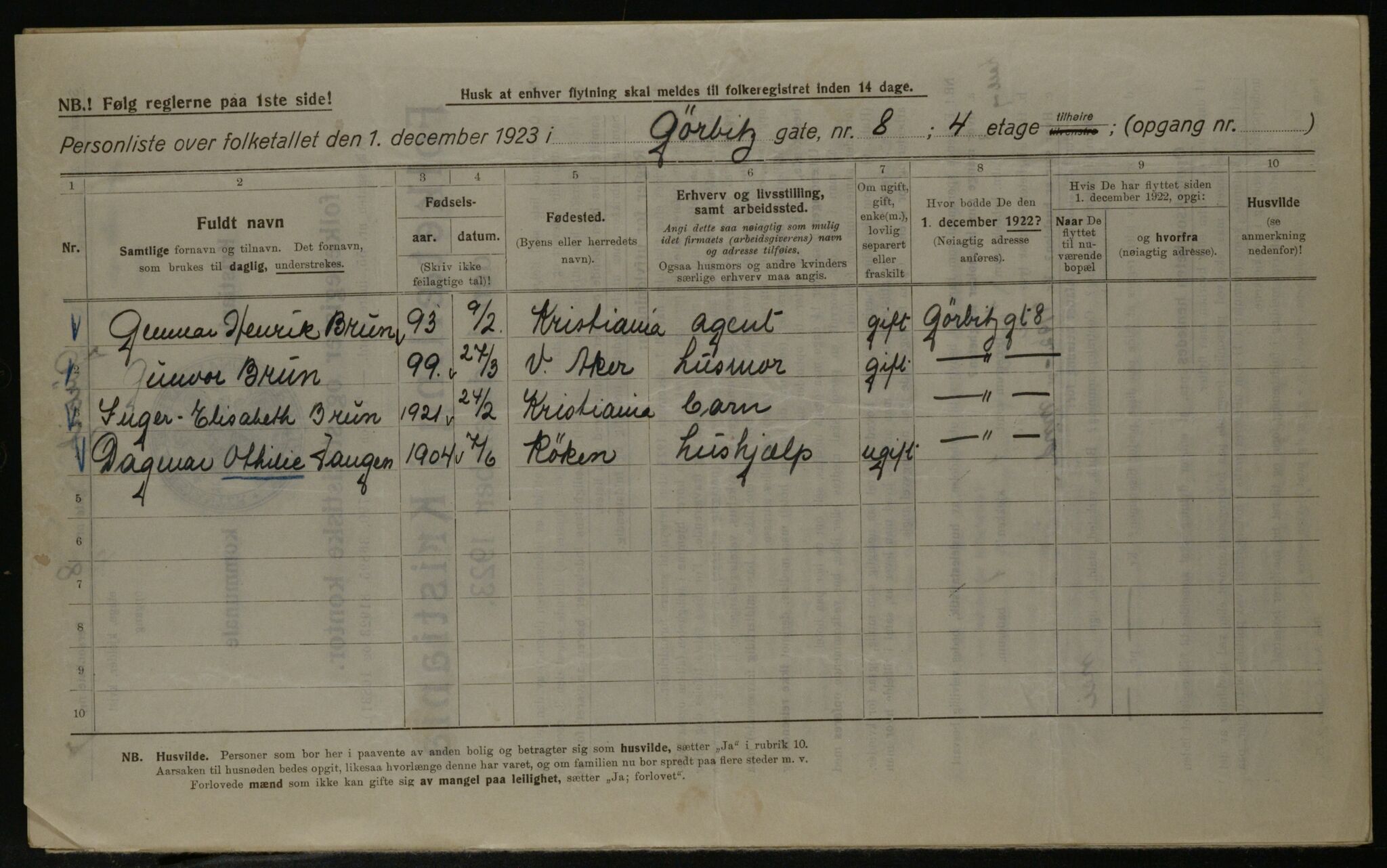 OBA, Kommunal folketelling 1.12.1923 for Kristiania, 1923, s. 36664