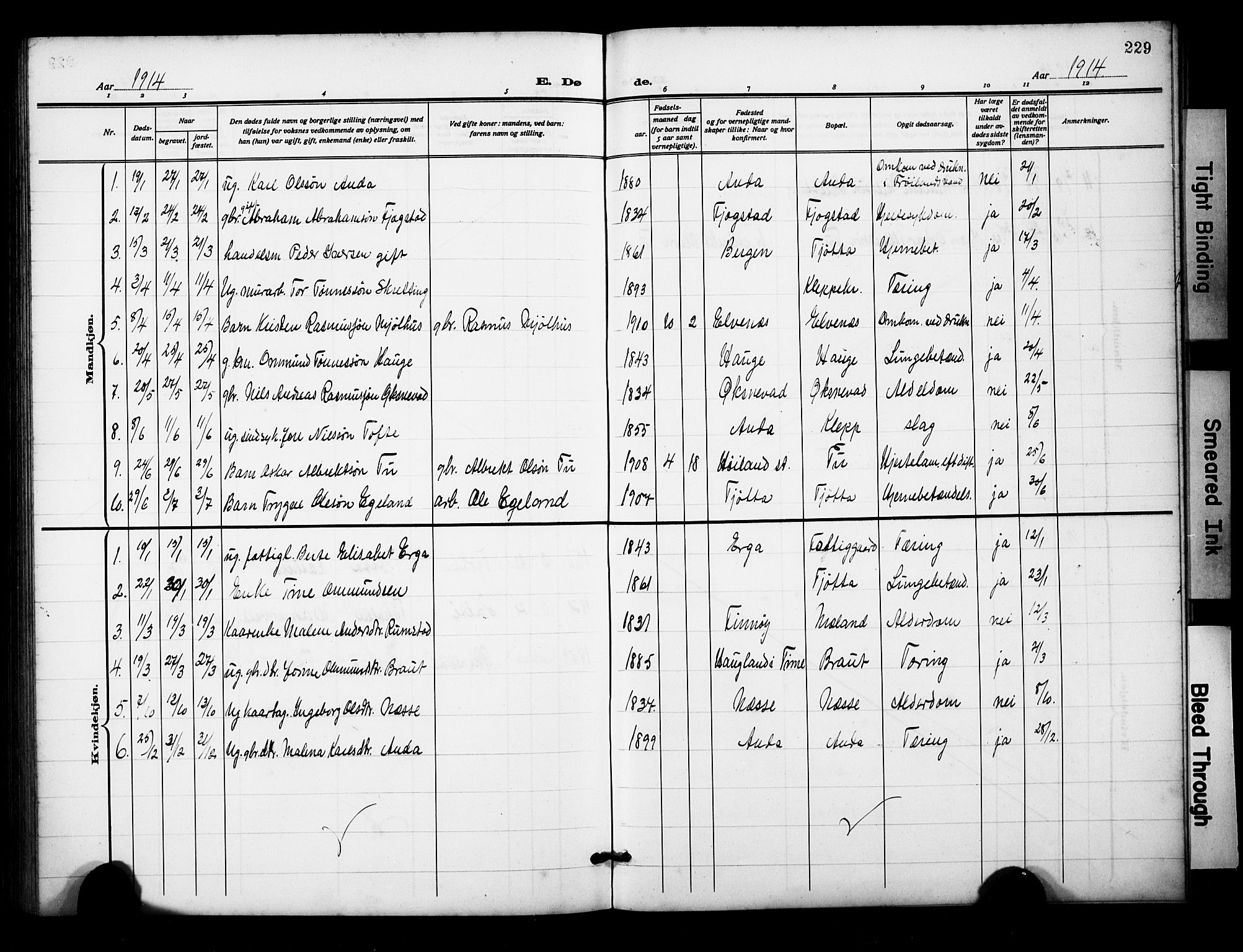 Klepp sokneprestkontor, AV/SAST-A-101803/001/3/30BB/L0007: Klokkerbok nr. B 7, 1908-1934, s. 229