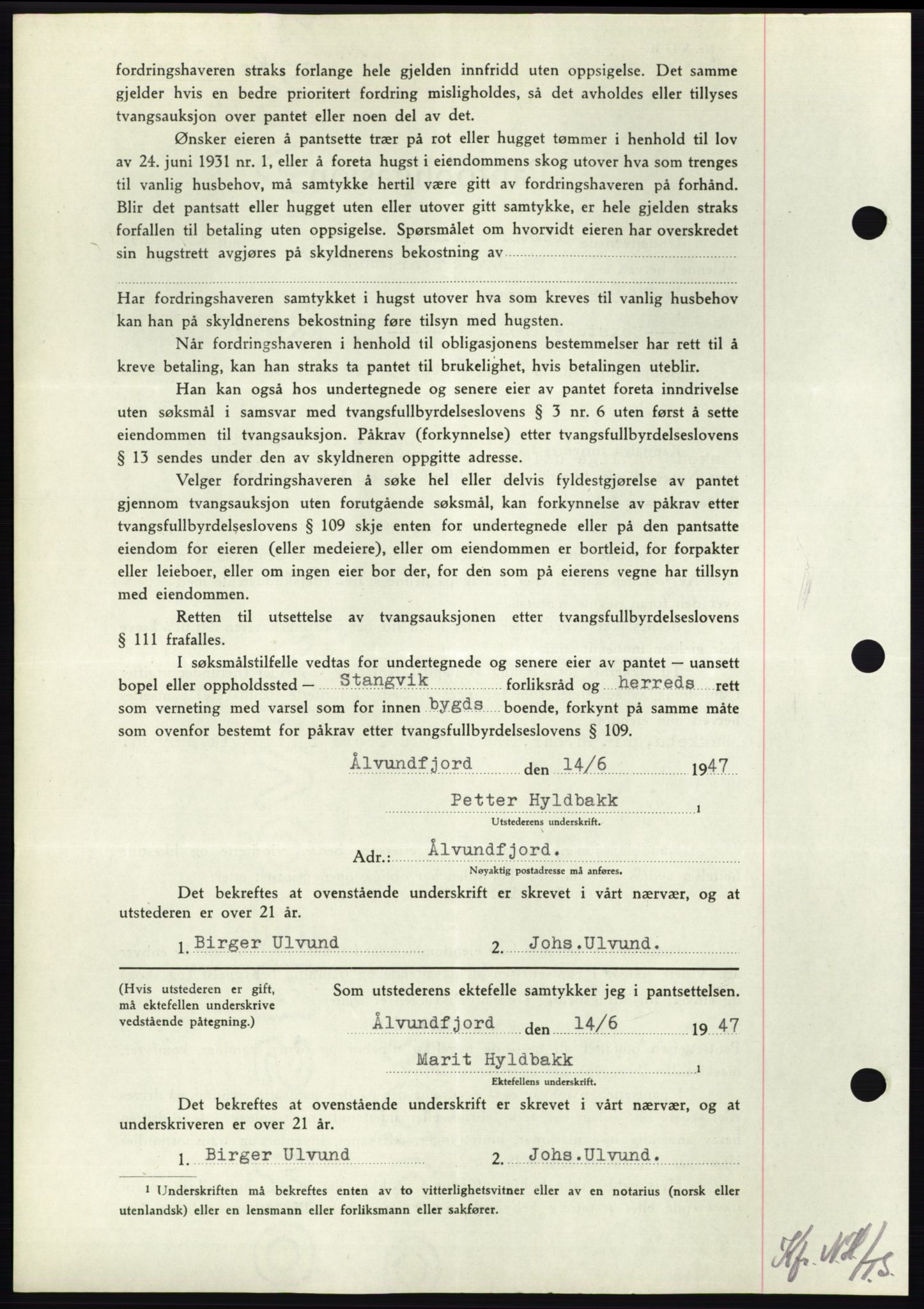 Nordmøre sorenskriveri, AV/SAT-A-4132/1/2/2Ca: Pantebok nr. B96, 1947-1947, Dagboknr: 1771/1947