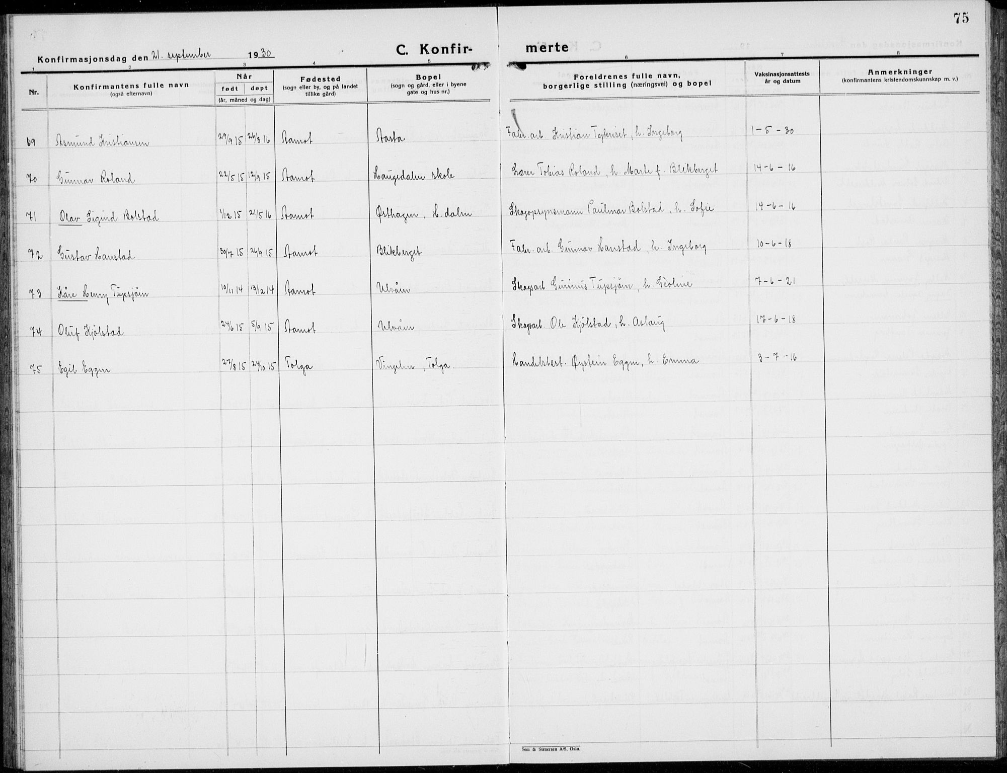 Åmot prestekontor, Hedmark, AV/SAH-PREST-056/H/Ha/Hab/L0006: Klokkerbok nr. 6, 1930-1937, s. 75