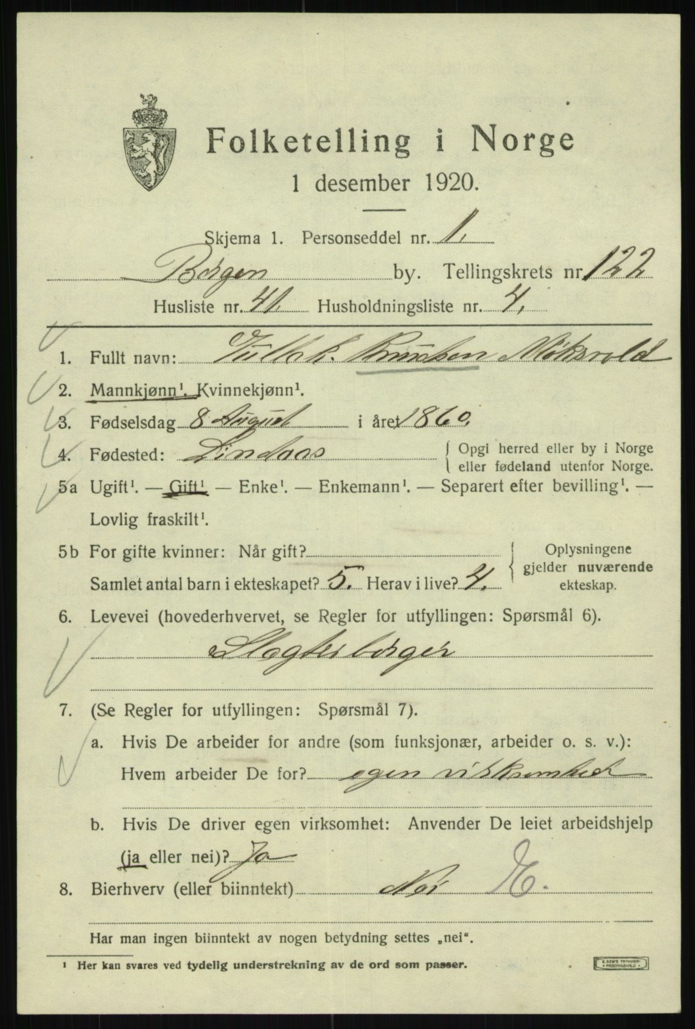 SAB, Folketelling 1920 for 1301 Bergen kjøpstad, 1920, s. 206542