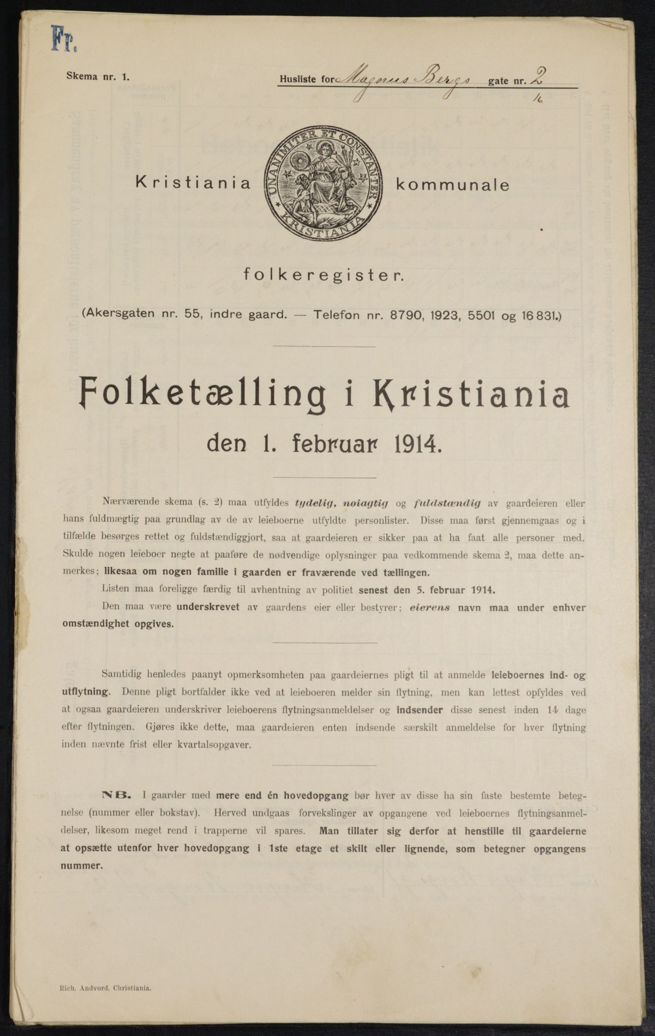 OBA, Kommunal folketelling 1.2.1914 for Kristiania, 1914, s. 58985