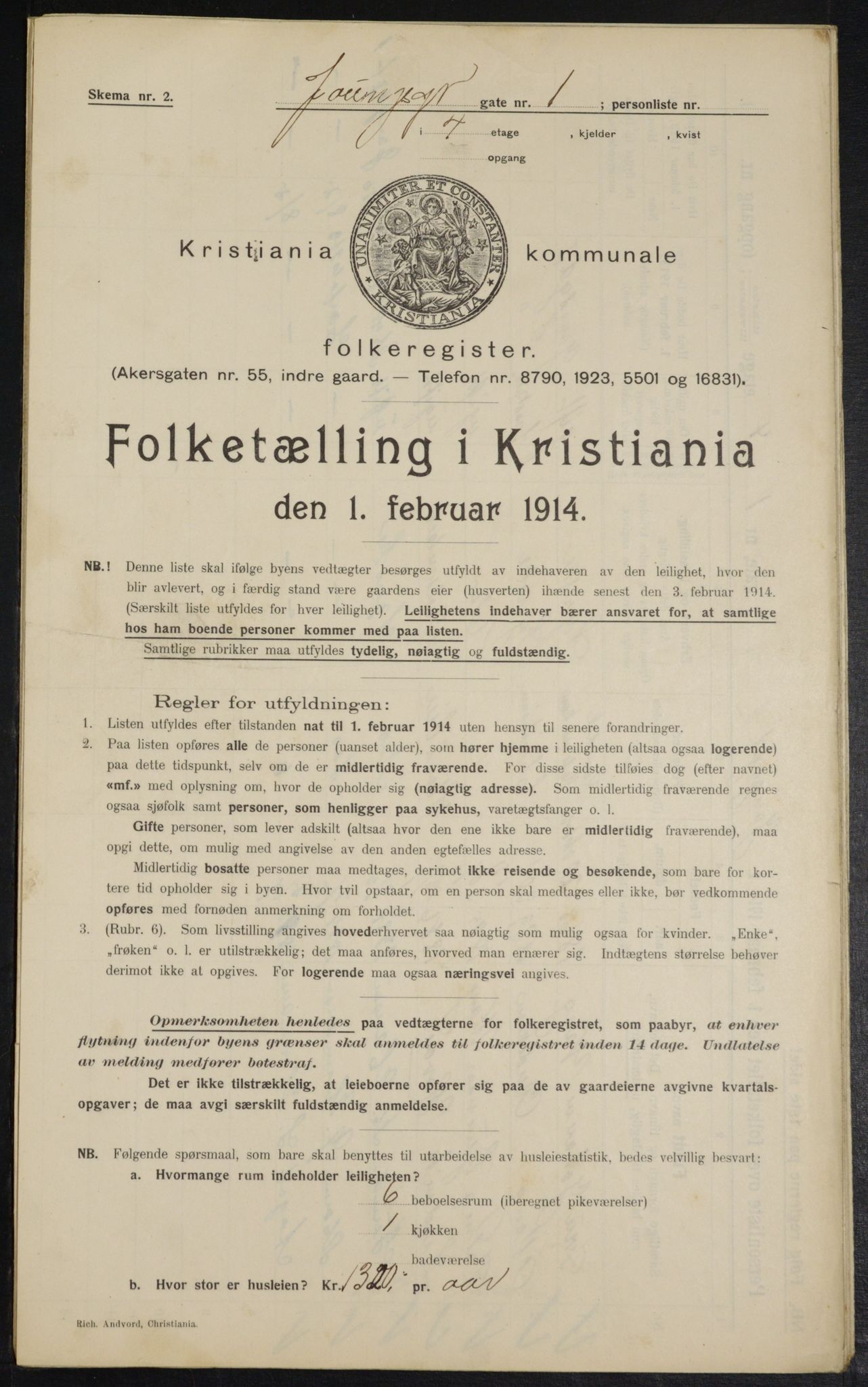 OBA, Kommunal folketelling 1.2.1914 for Kristiania, 1914, s. 129511