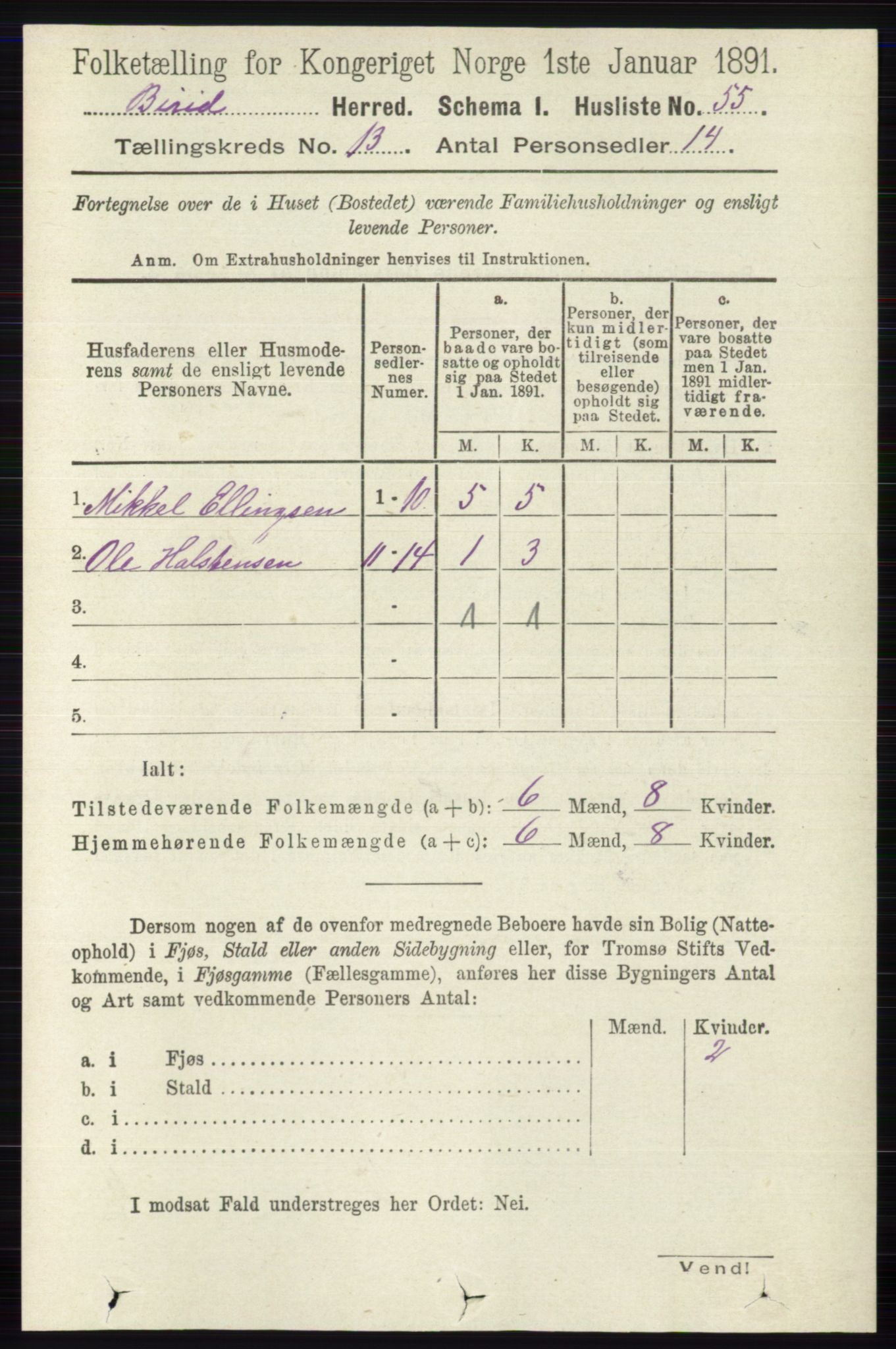 RA, Folketelling 1891 for 0525 Biri herred, 1891, s. 5303