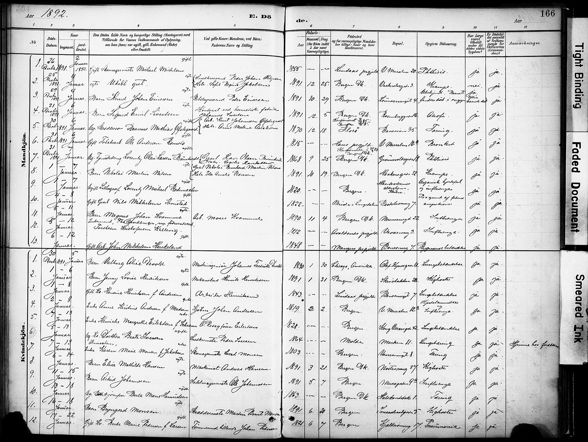 Domkirken sokneprestembete, AV/SAB-A-74801/H/Haa/L0043: Ministerialbok nr. E 5, 1882-1904, s. 166