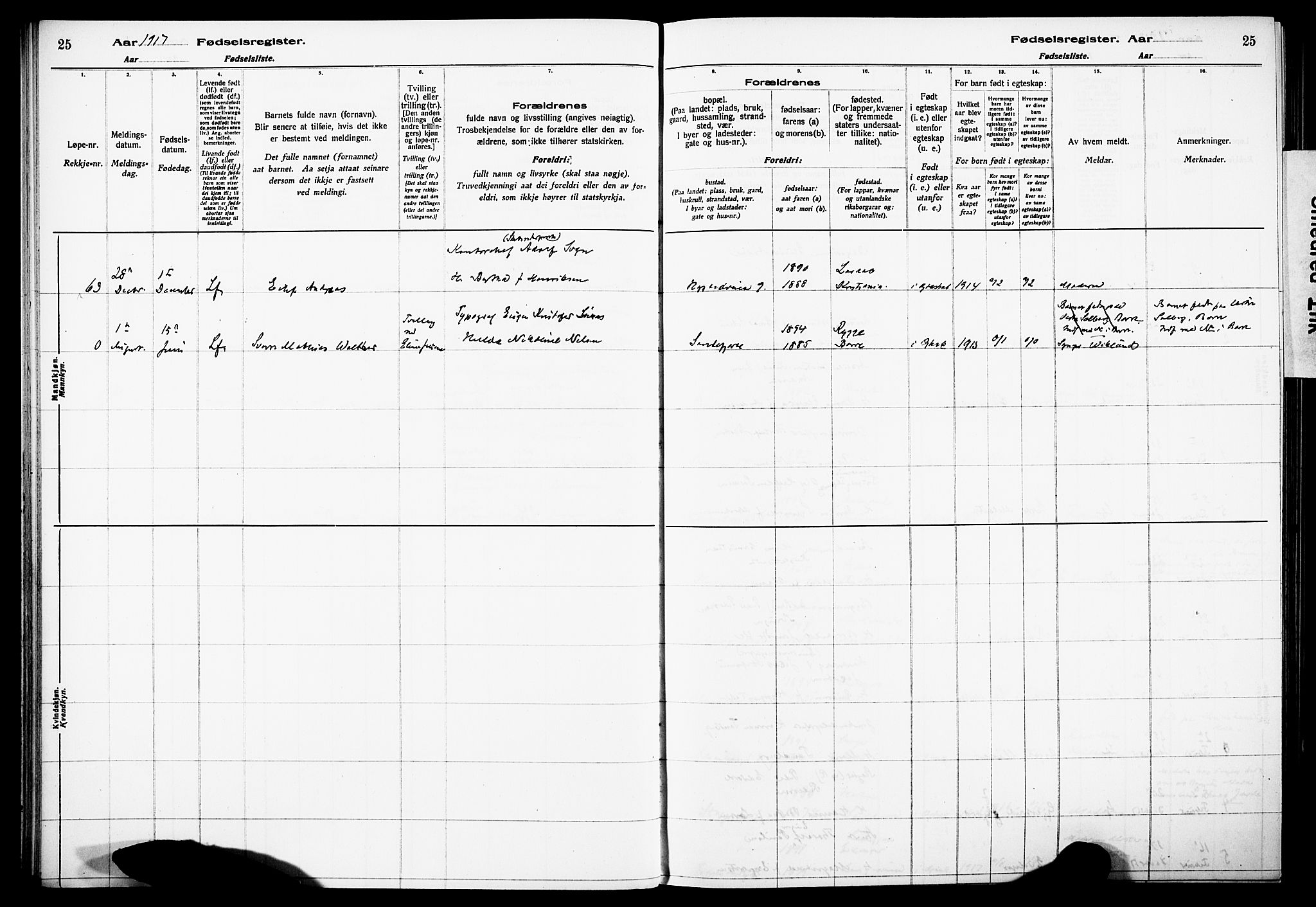 Sandefjord kirkebøker, AV/SAKO-A-315/J/Ja/L0001: Fødselsregister nr. 1, 1916-1932, s. 25