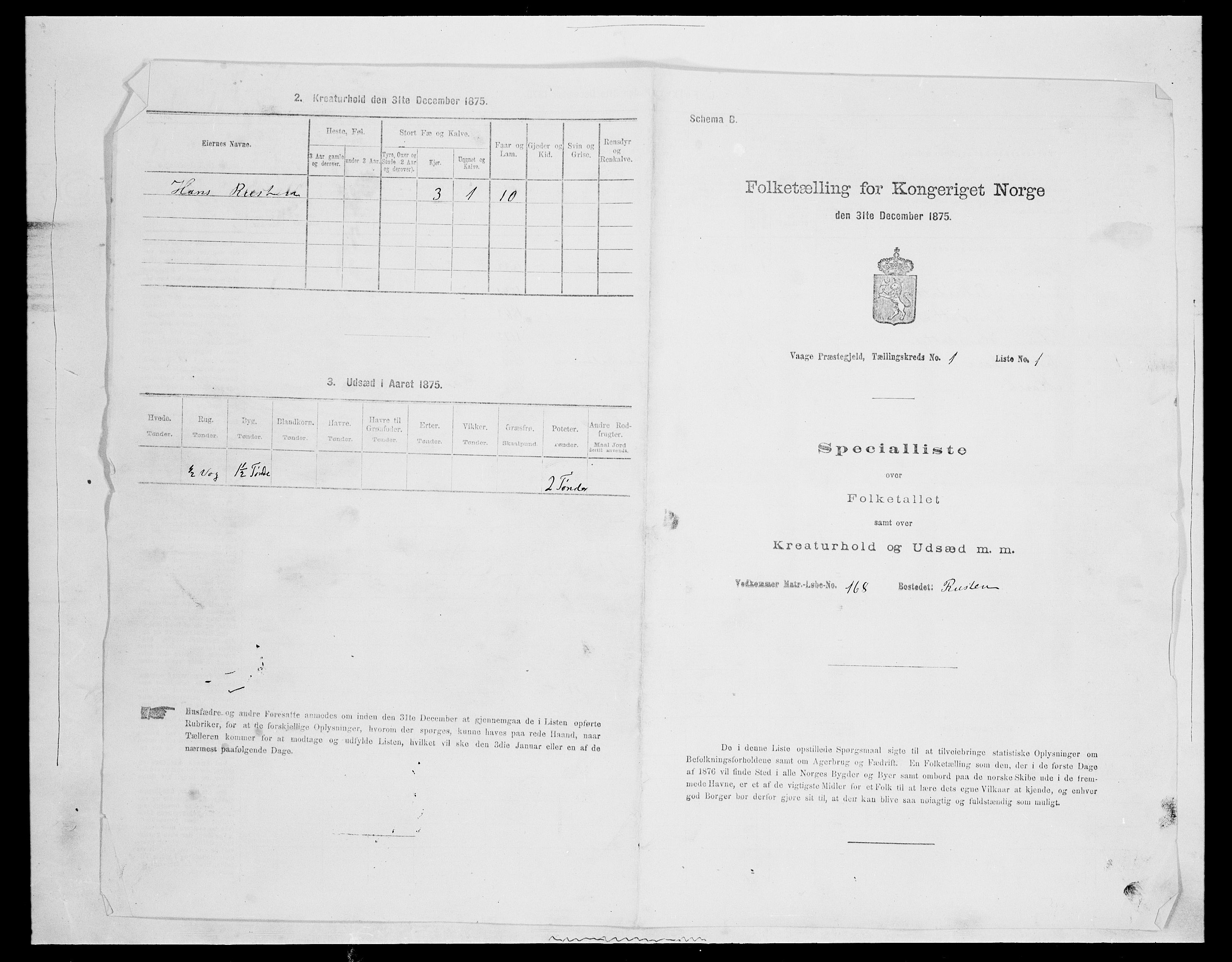 SAH, Folketelling 1875 for 0515P Vågå prestegjeld, 1875, s. 122