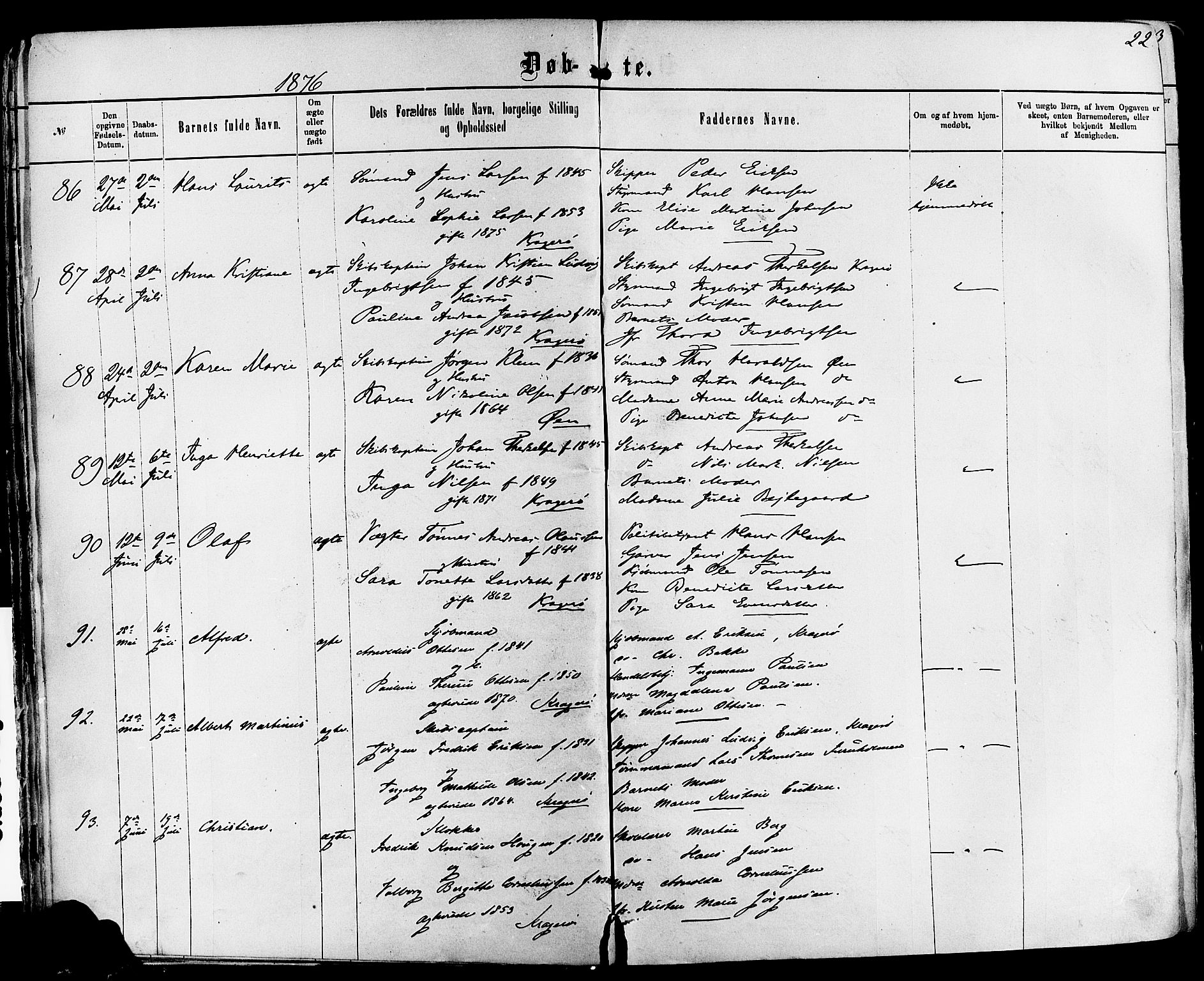 Kragerø kirkebøker, AV/SAKO-A-278/F/Fa/L0011: Ministerialbok nr. 11, 1875-1886, s. 22