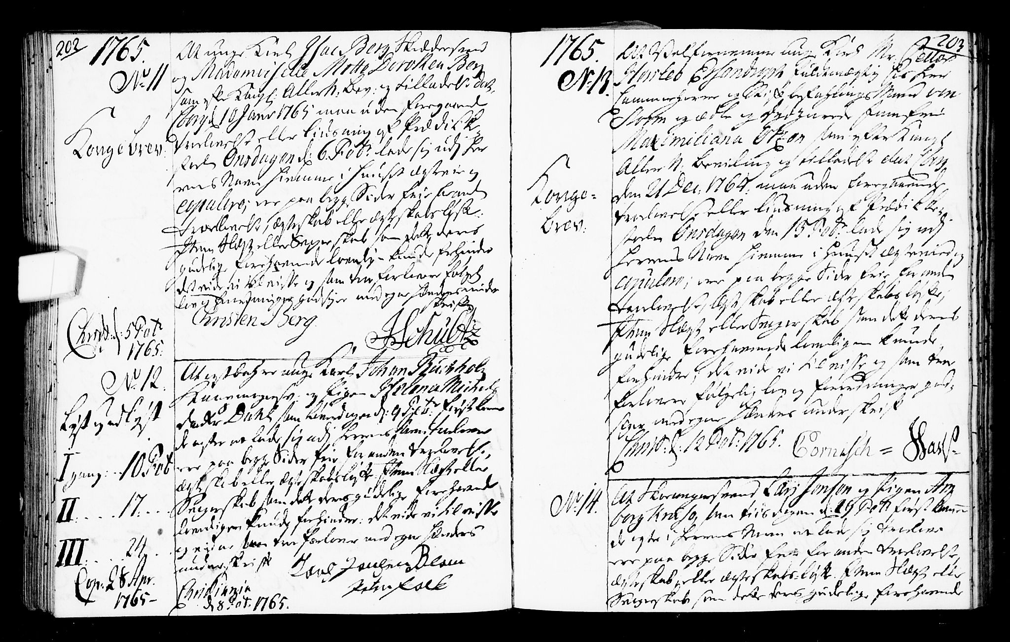 Oslo domkirke Kirkebøker, AV/SAO-A-10752/L/La/L0008: Forlovererklæringer nr. 8, 1759-1769, s. 202-203