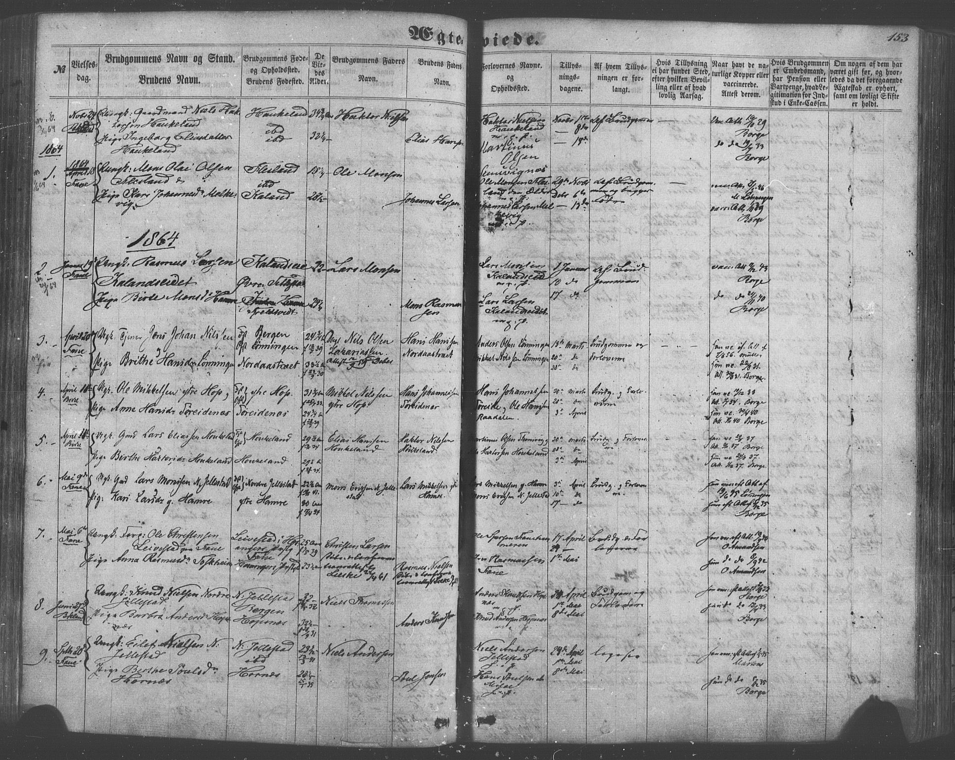 Fana Sokneprestembete, AV/SAB-A-75101/H/Haa/Haaa/L0012: Ministerialbok nr. A 12, 1862-1878, s. 153