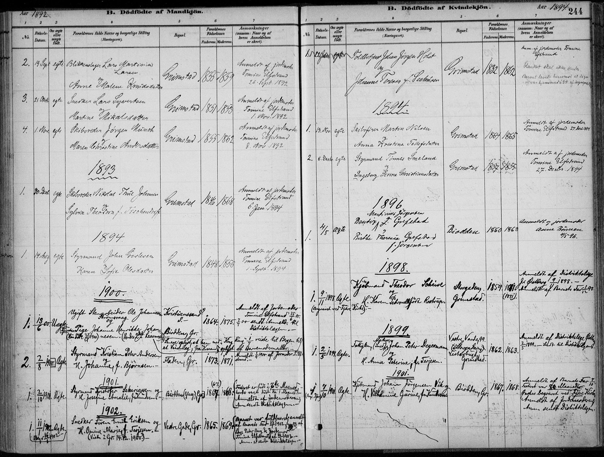 Grimstad sokneprestkontor, AV/SAK-1111-0017/F/Fa/L0003: Ministerialbok nr. A 2, 1882-1912, s. 244