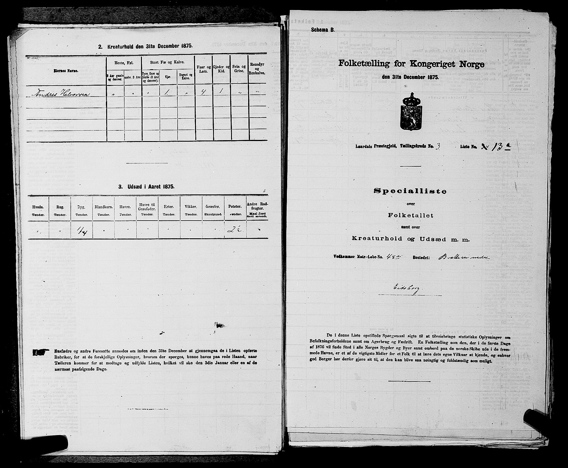 SAKO, Folketelling 1875 for 0833P Lårdal prestegjeld, 1875, s. 358