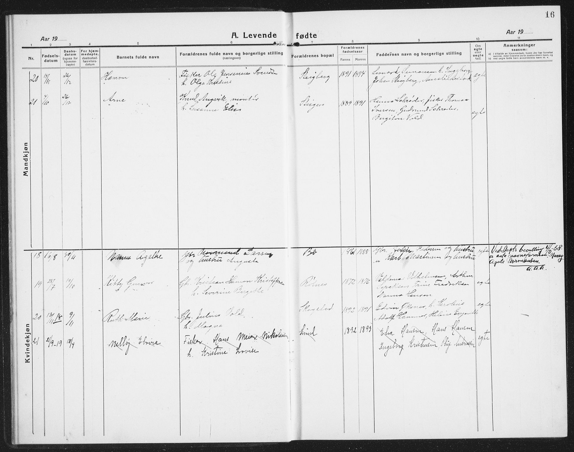 Ministerialprotokoller, klokkerbøker og fødselsregistre - Nordland, AV/SAT-A-1459/855/L0817: Klokkerbok nr. 855C06, 1917-1934, s. 16