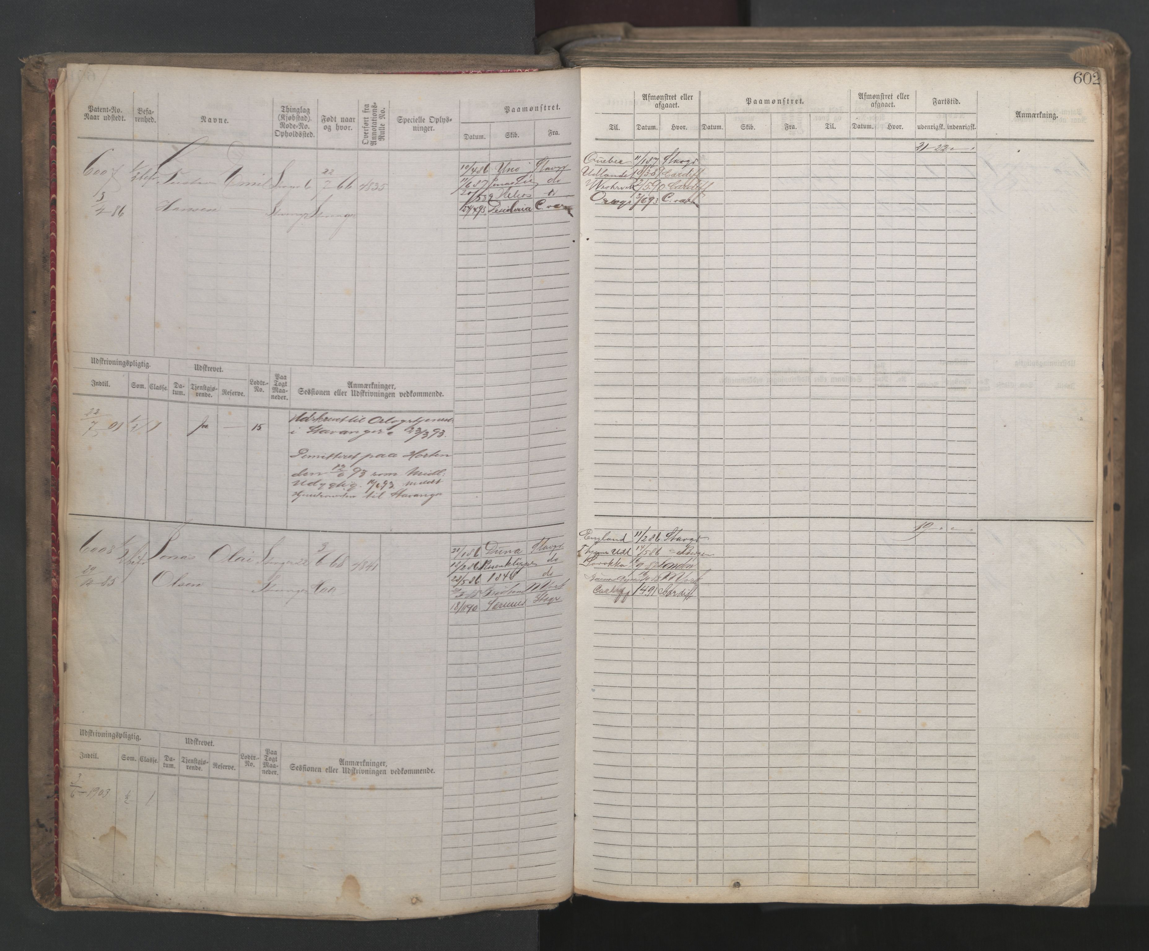 Stavanger sjømannskontor, SAST/A-102006/F/Fb/Fbb/L0021: Sjøfartshovedrulle patnentnr. 6005-7204 (dublett), 1887, s. 6