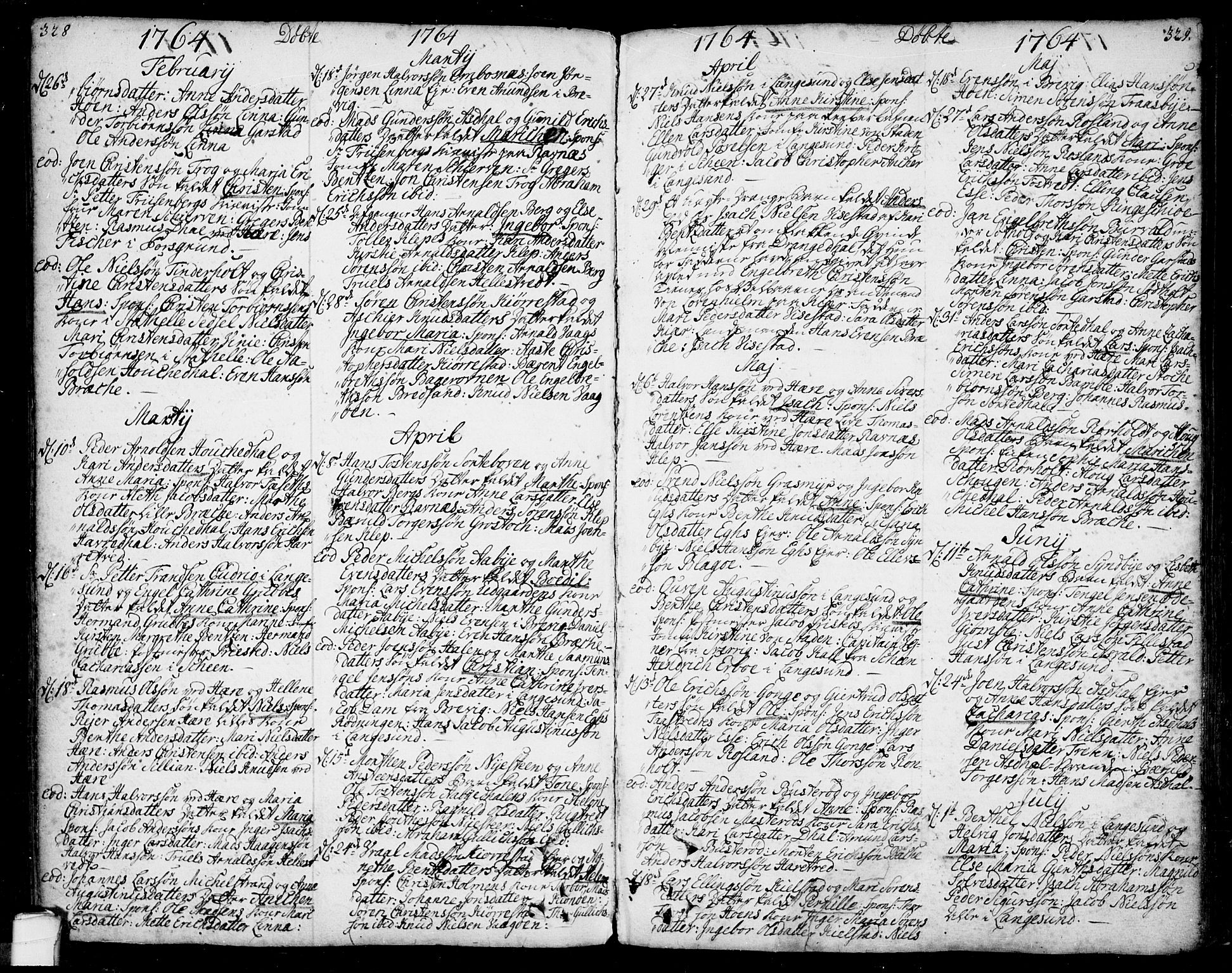 Bamble kirkebøker, AV/SAKO-A-253/F/Fa/L0001: Ministerialbok nr. I 1, 1702-1774, s. 328-329