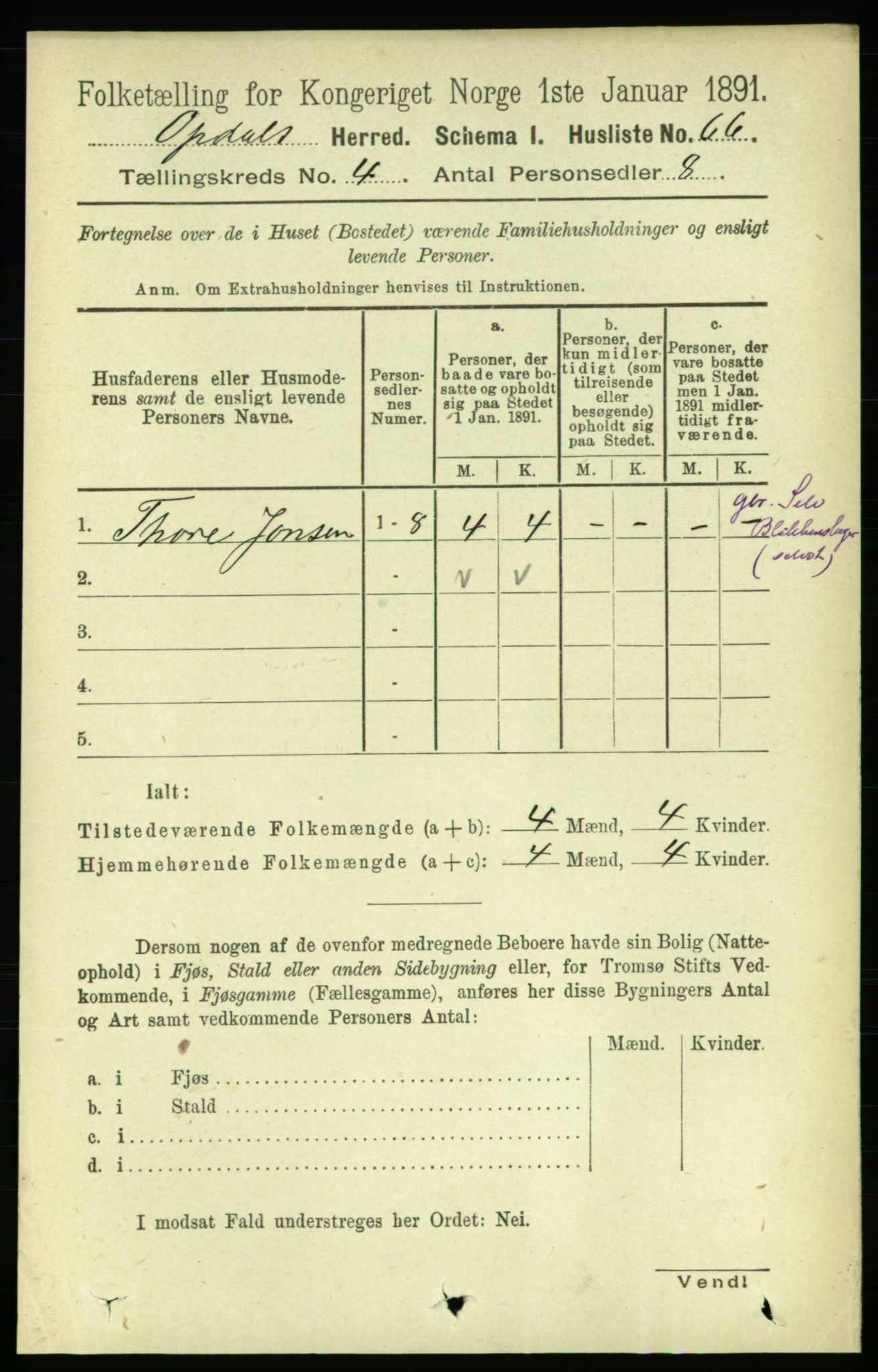 RA, Folketelling 1891 for 1634 Oppdal herred, 1891, s. 1797