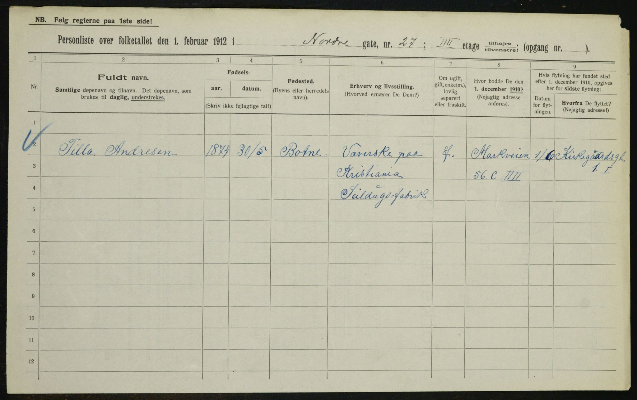 OBA, Kommunal folketelling 1.2.1912 for Kristiania, 1912, s. 73999