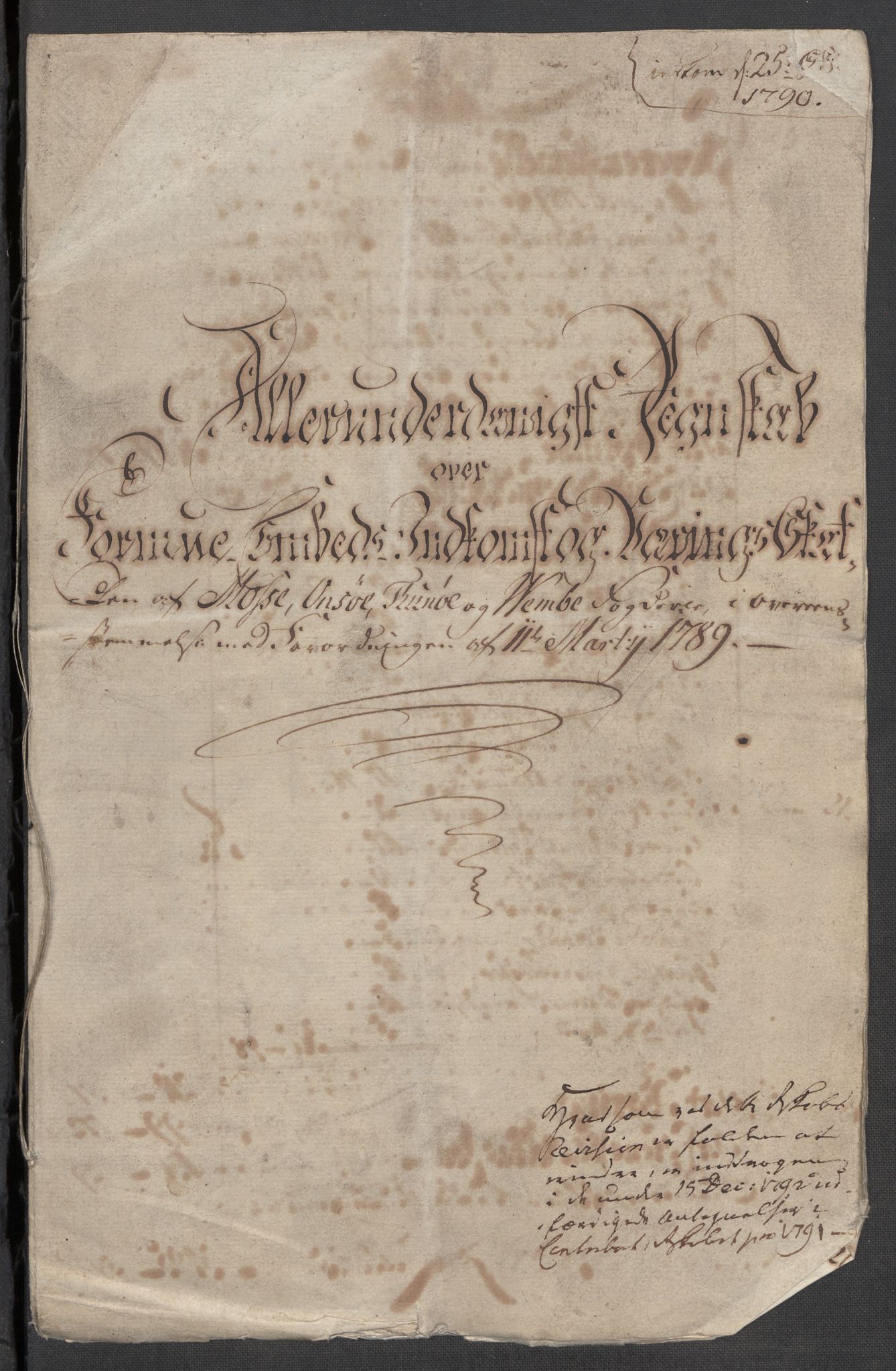 Rentekammeret inntil 1814, Reviderte regnskaper, Mindre regnskaper, RA/EA-4068/Rf/Rfe/L0025: Moss, Onsøy, Tune og Veme fogderi. Namdal fogderi, 1789, s. 5