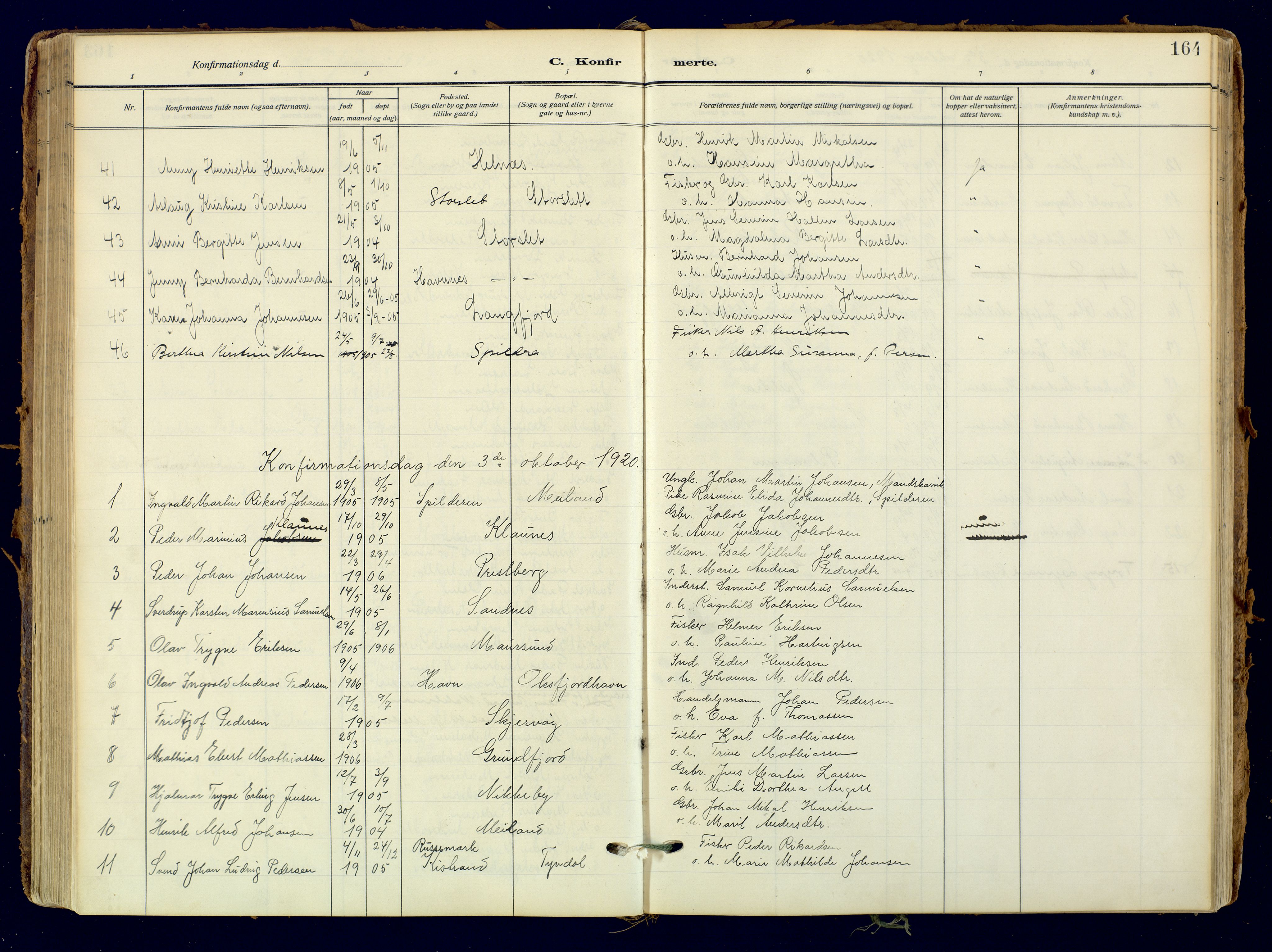 Skjervøy sokneprestkontor, AV/SATØ-S-1300/H/Ha/Haa: Ministerialbok nr. 18, 1910-1926, s. 164