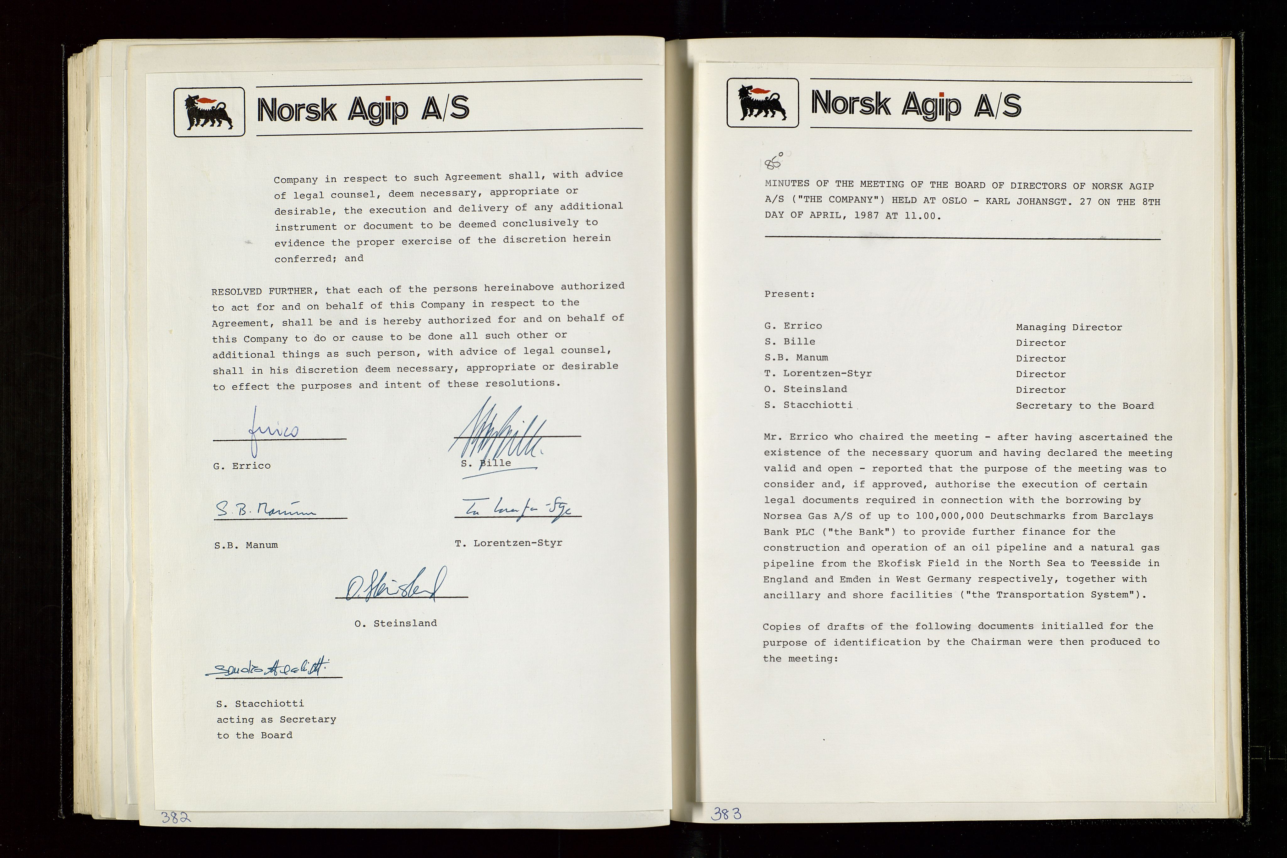 Pa 1583 - Norsk Agip AS, SAST/A-102138/A/Aa/L0003: Board of Directors meeting minutes, 1979-1983, s. 382-383